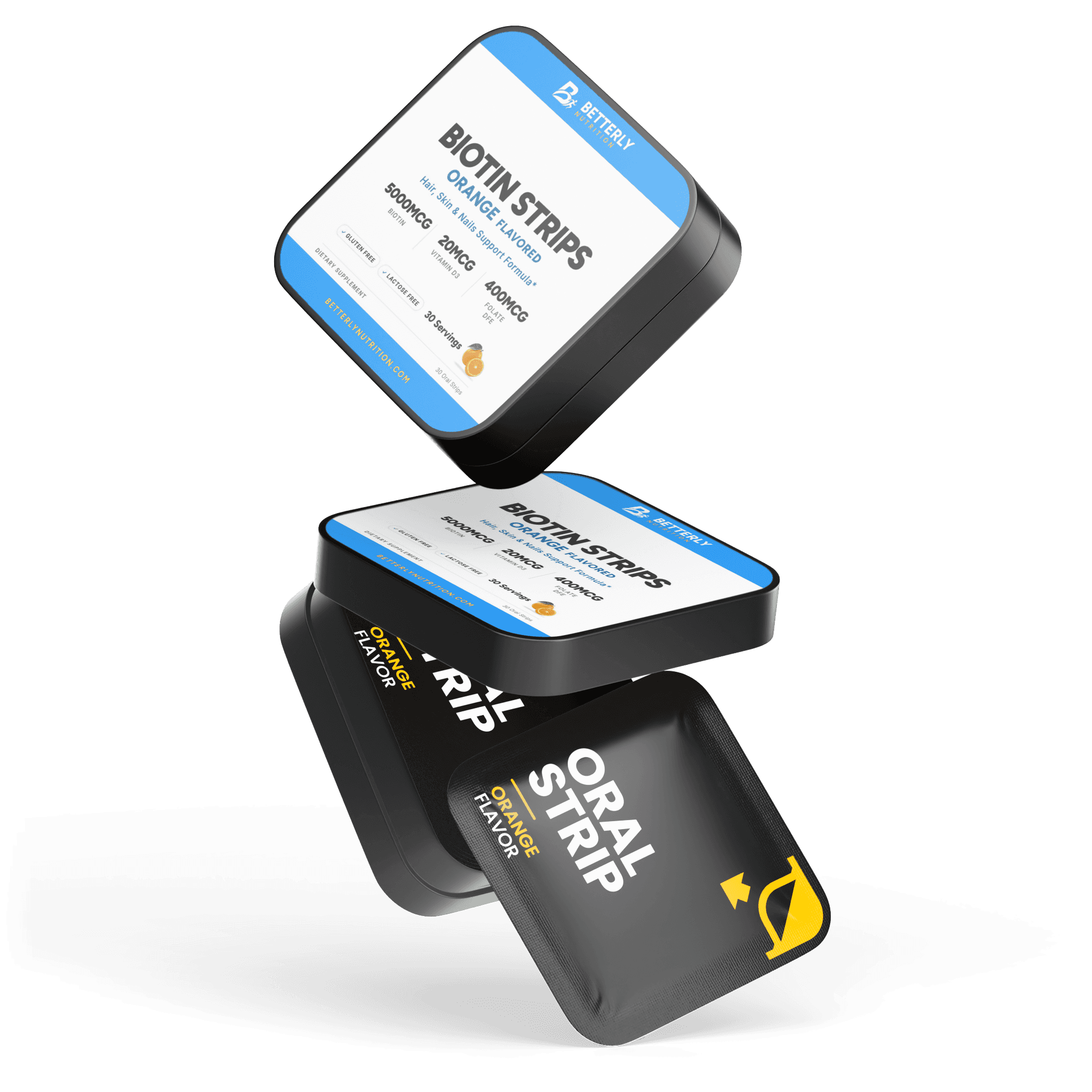 5,000mcg Biotin Strips, stacked containers