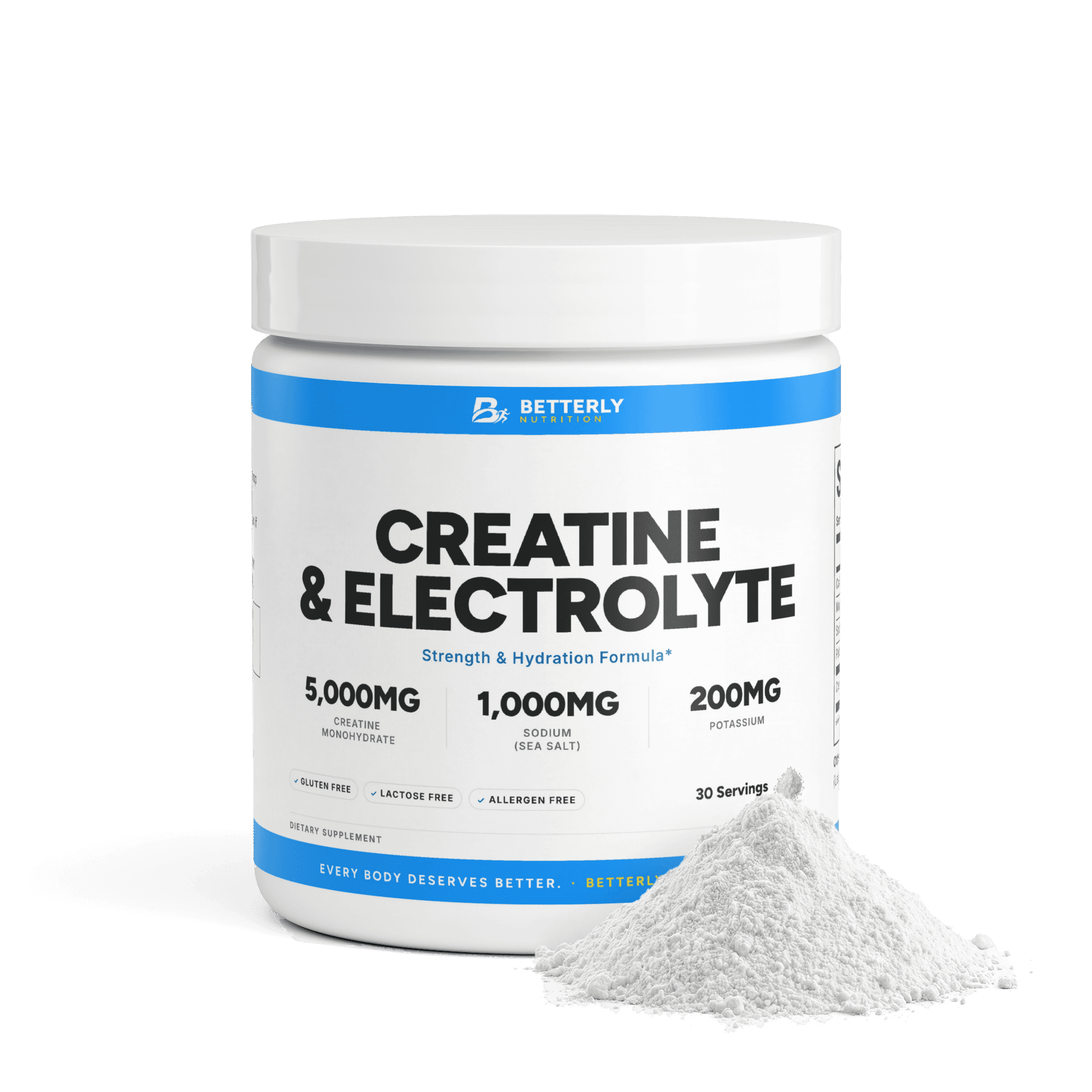 5g Creatine & Electrolyte Powder, front label with the contents beside it
