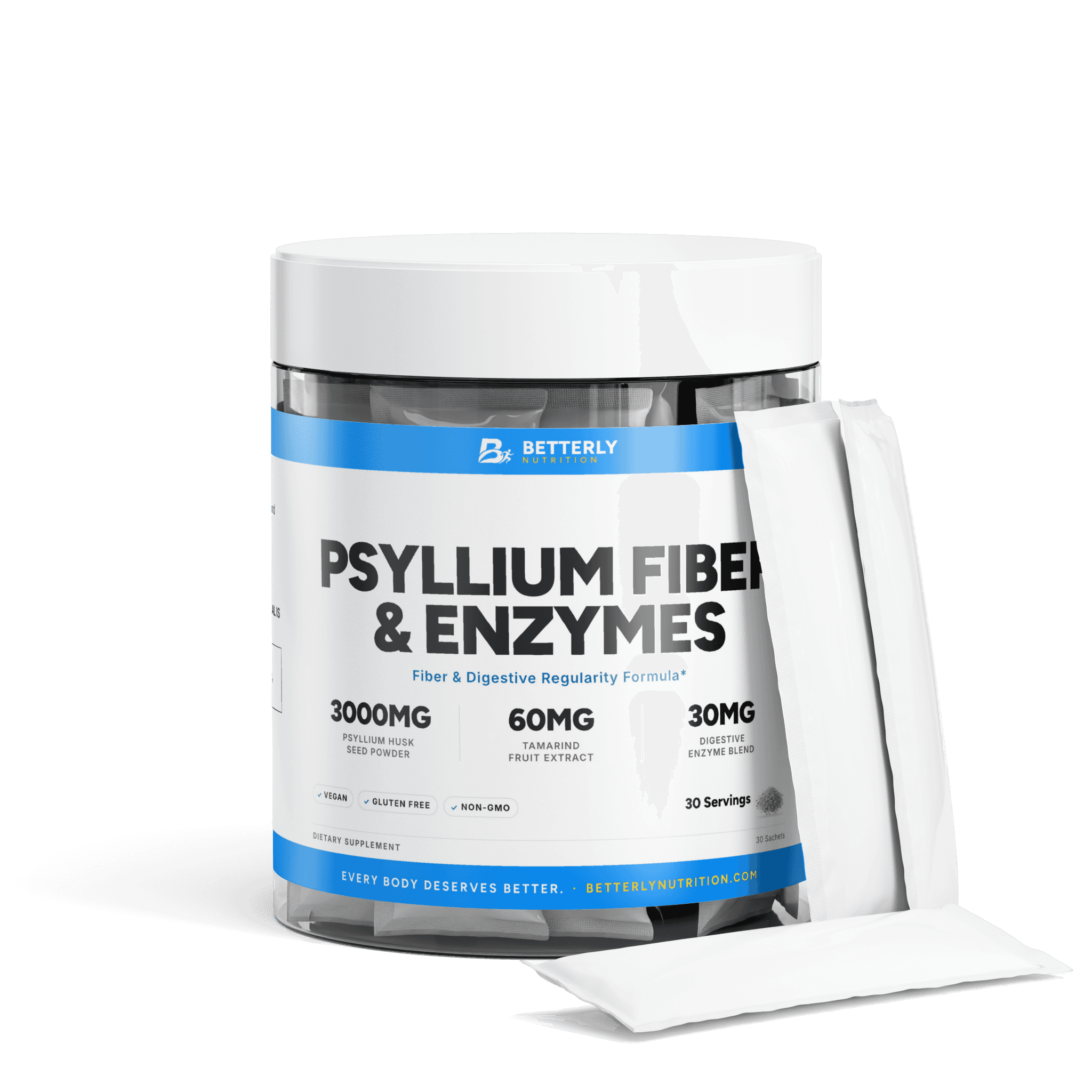 Psyllium Fiber & Digestive Enzyme Powder, front label with the contents beside it