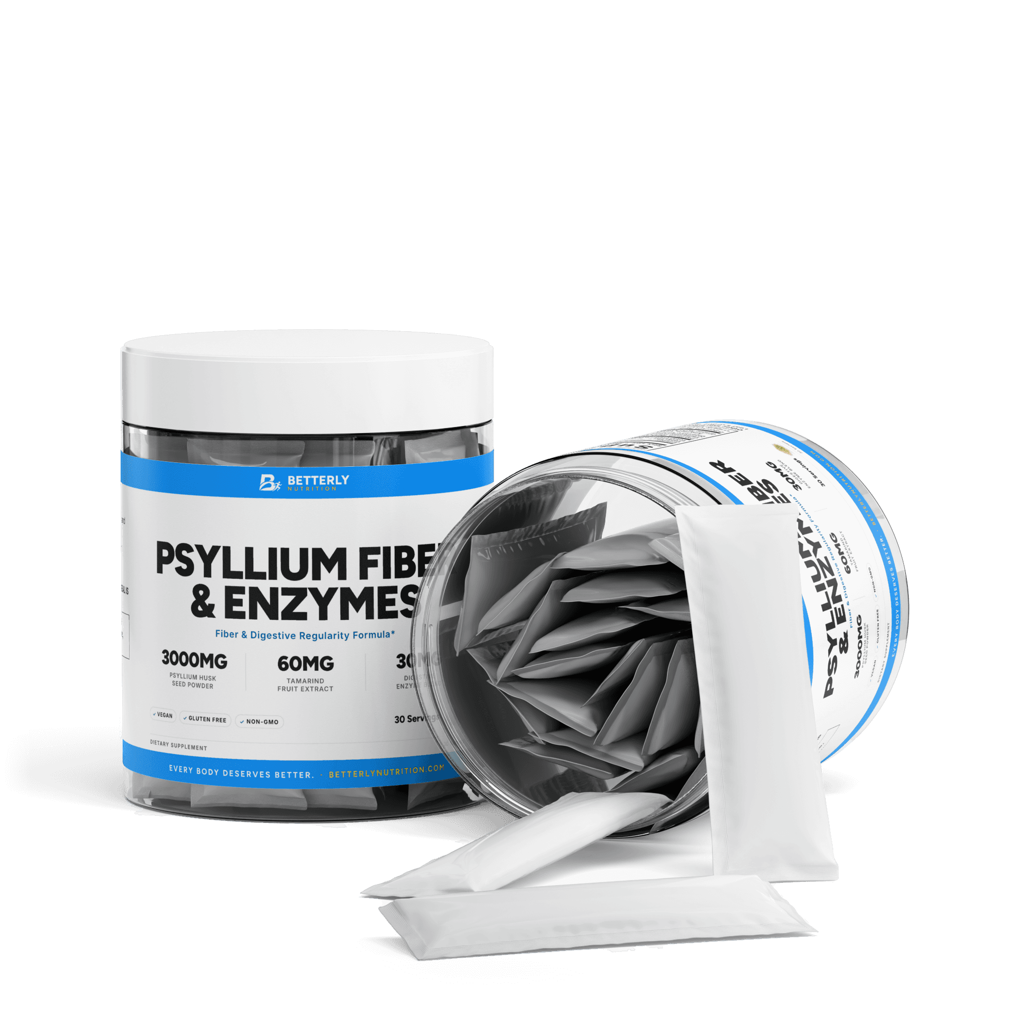 Psyllium Fiber & Digestive Enzyme Powder, opened to show the contents