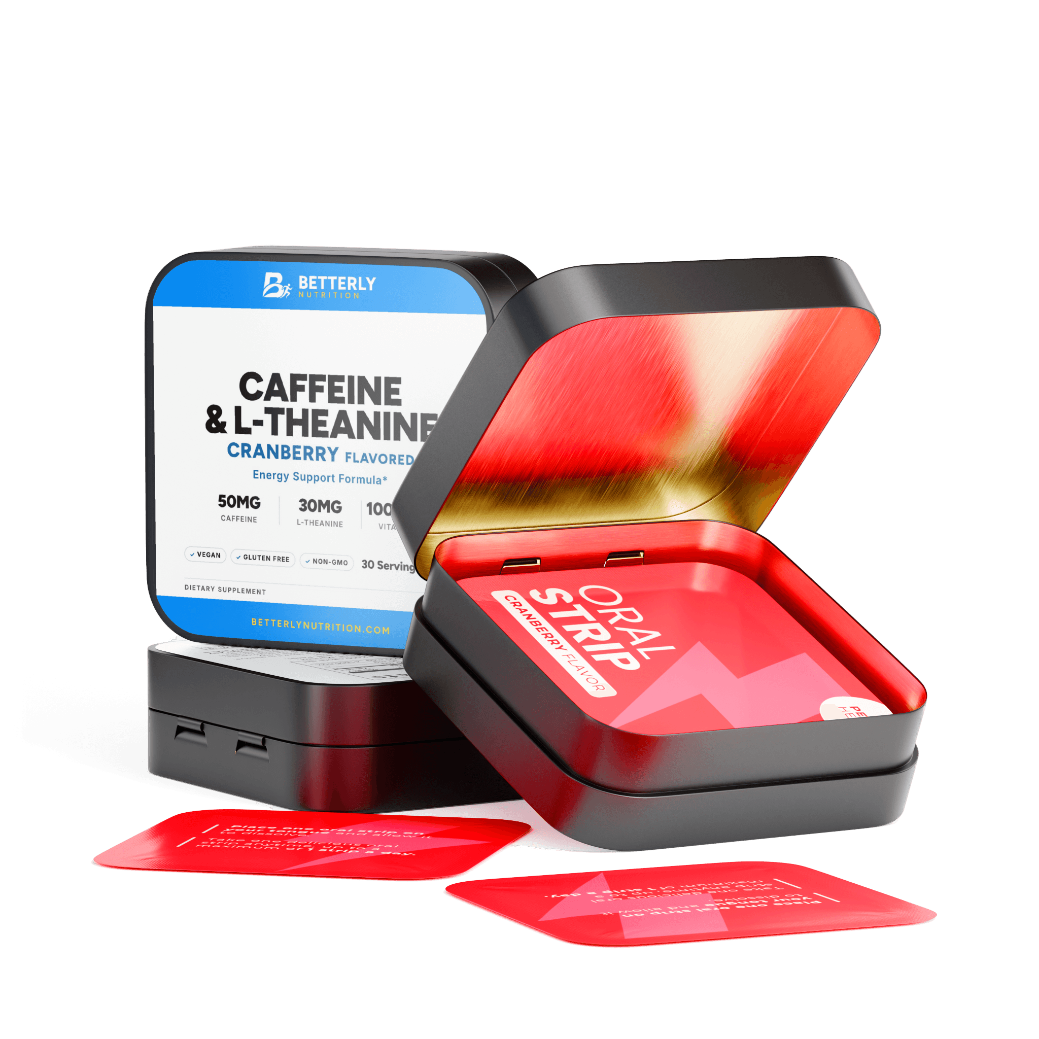 Caffeine & L-Theanine Energy Strips, opened to show the contents
