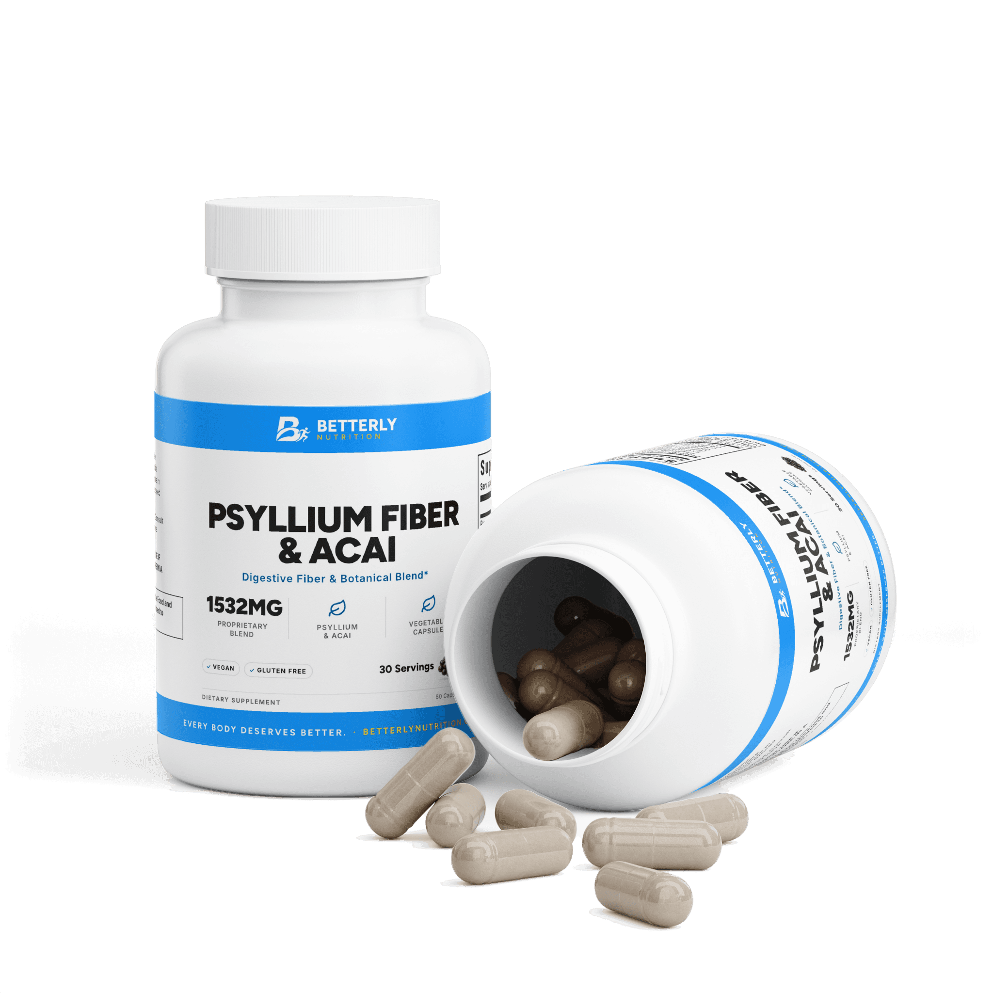 Psyllium Fiber & Acai Capsules, opened to show the contents