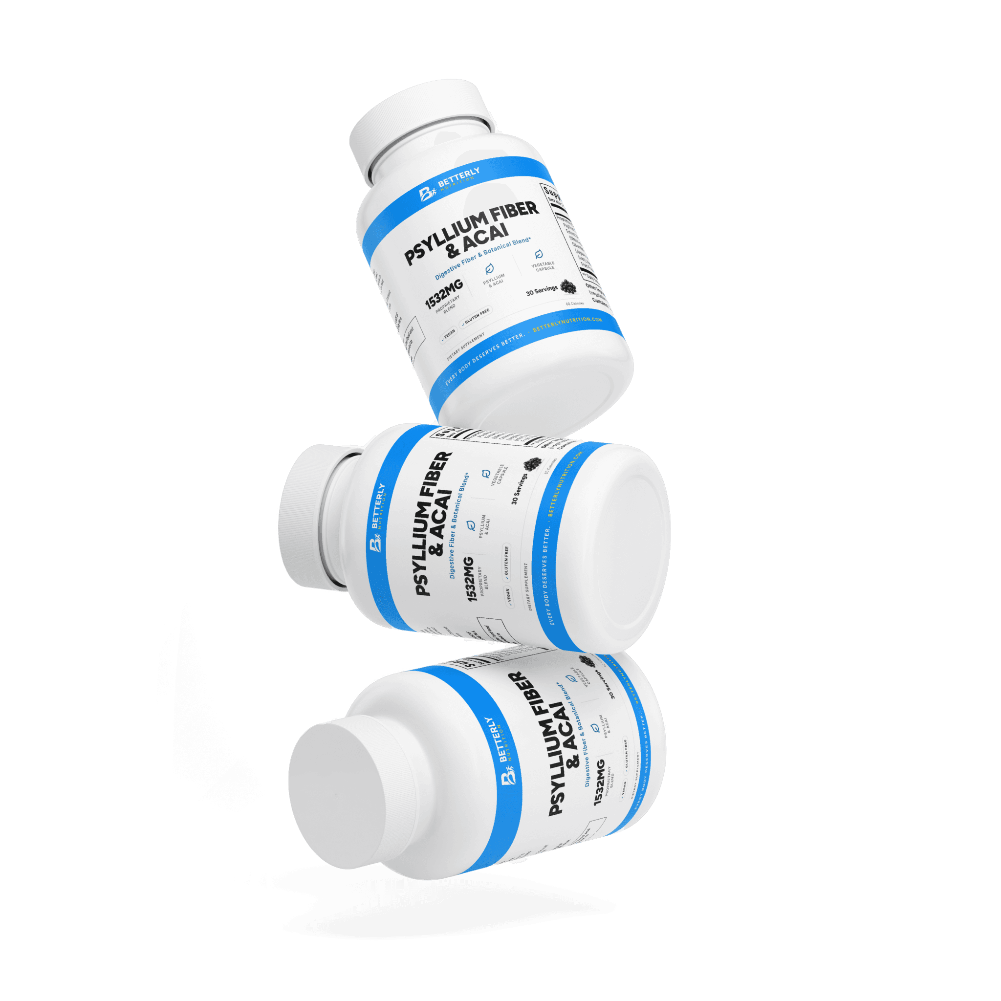 Psyllium Fiber & Acai Capsules, stacked containers
