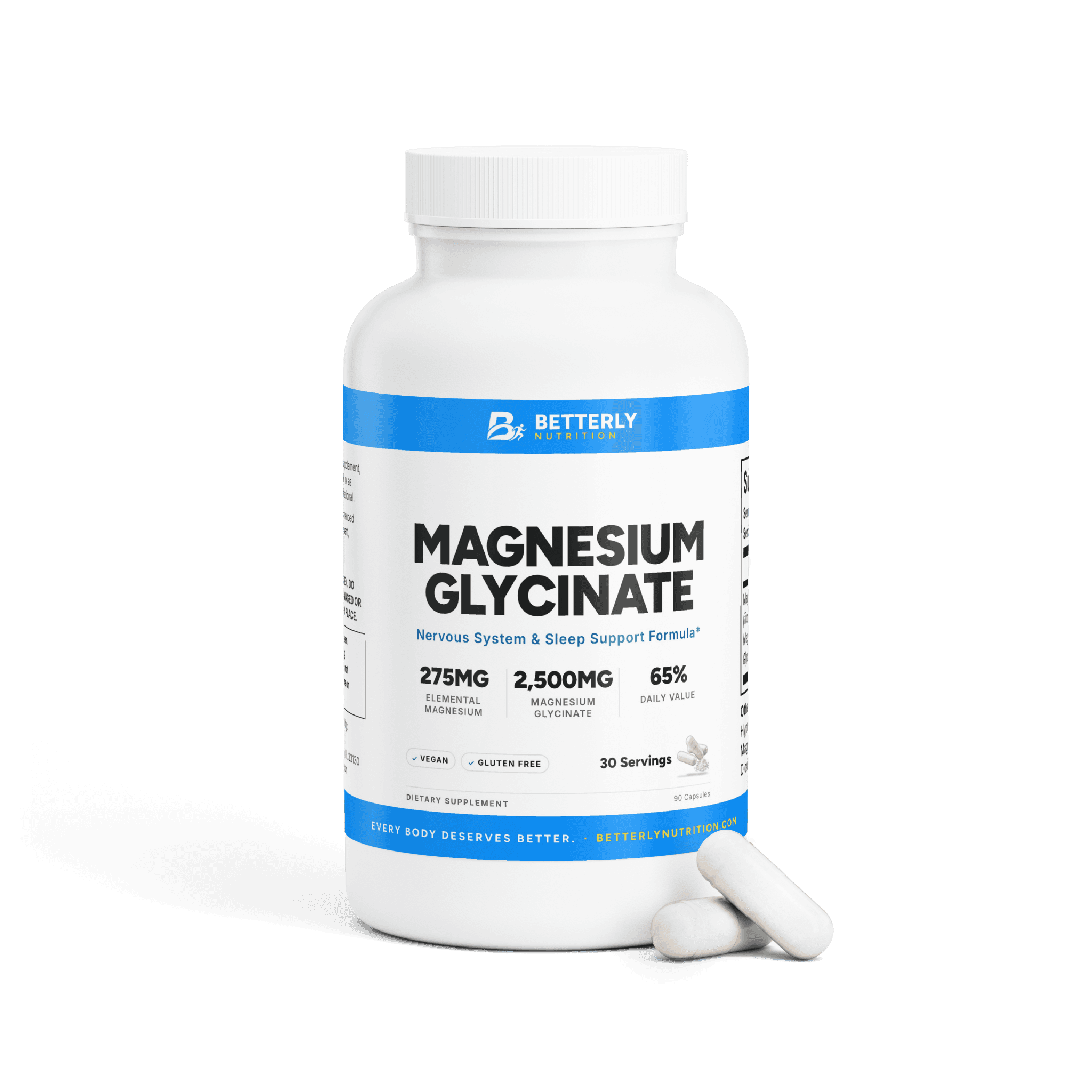 Magnesium Glycinate Capsules, front label with the contents beside it