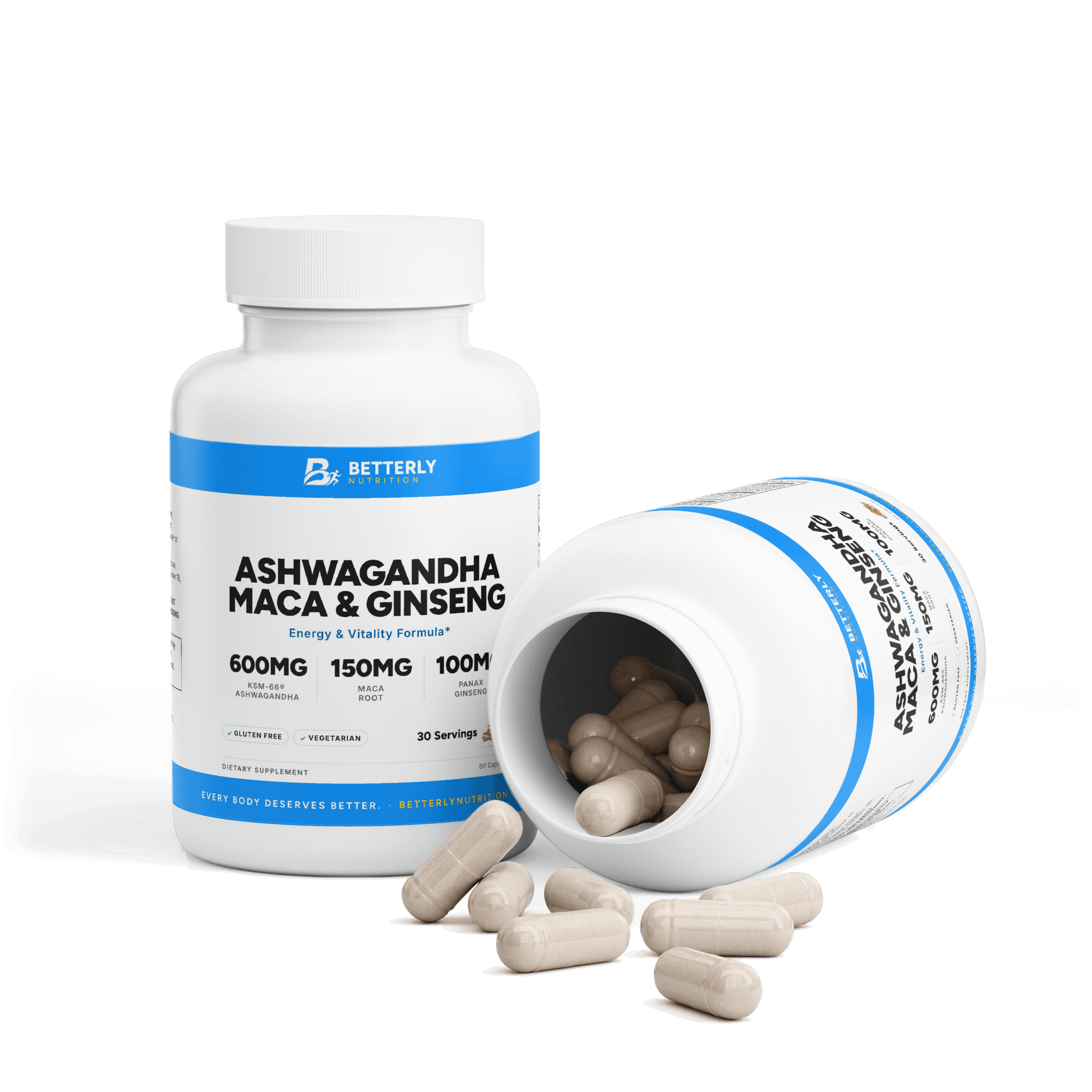 Ashwagandha, Maca & Ginseng Capsules, opened to show the contents