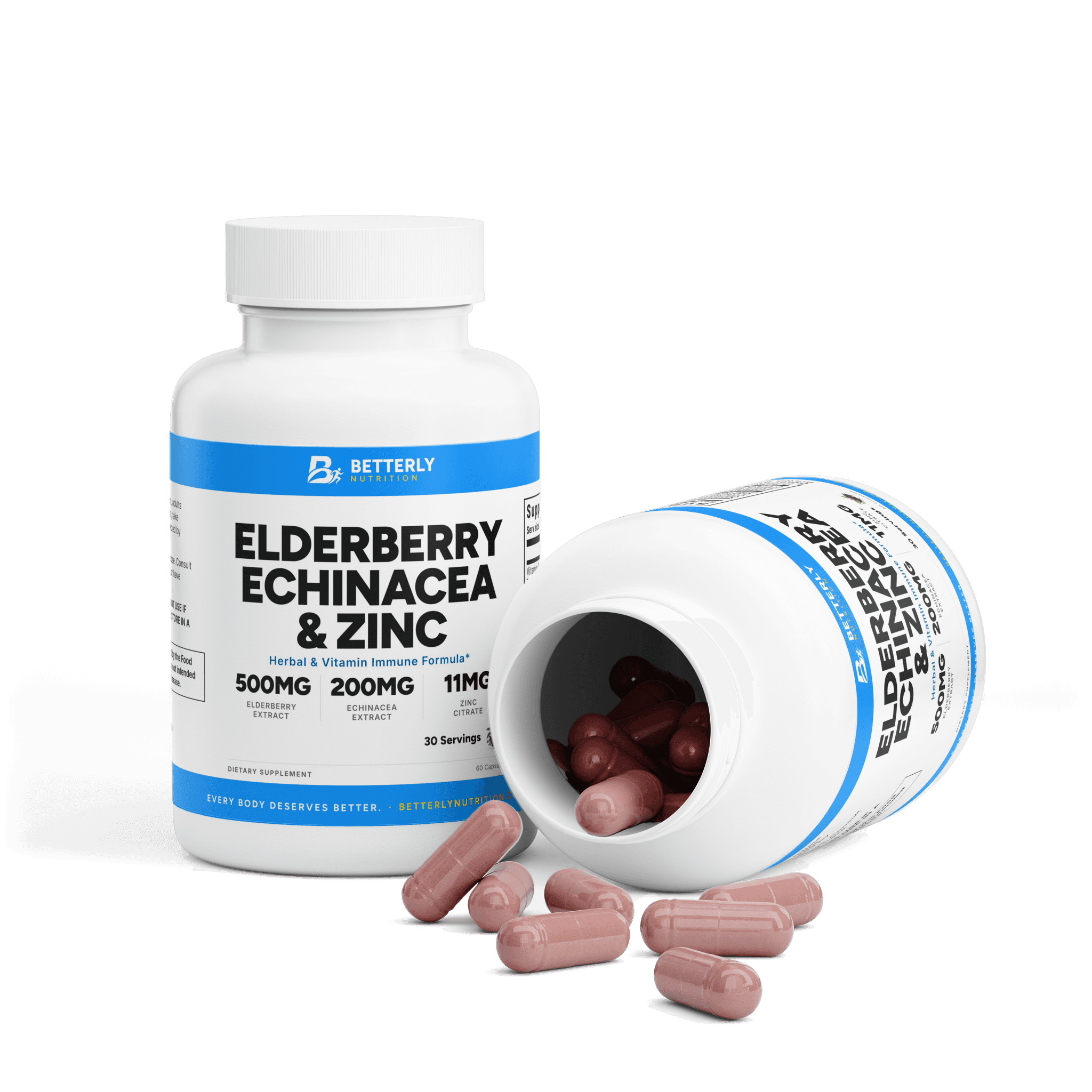 Elderberry, Echinacea & Zinc Capsules, opened to show the contents