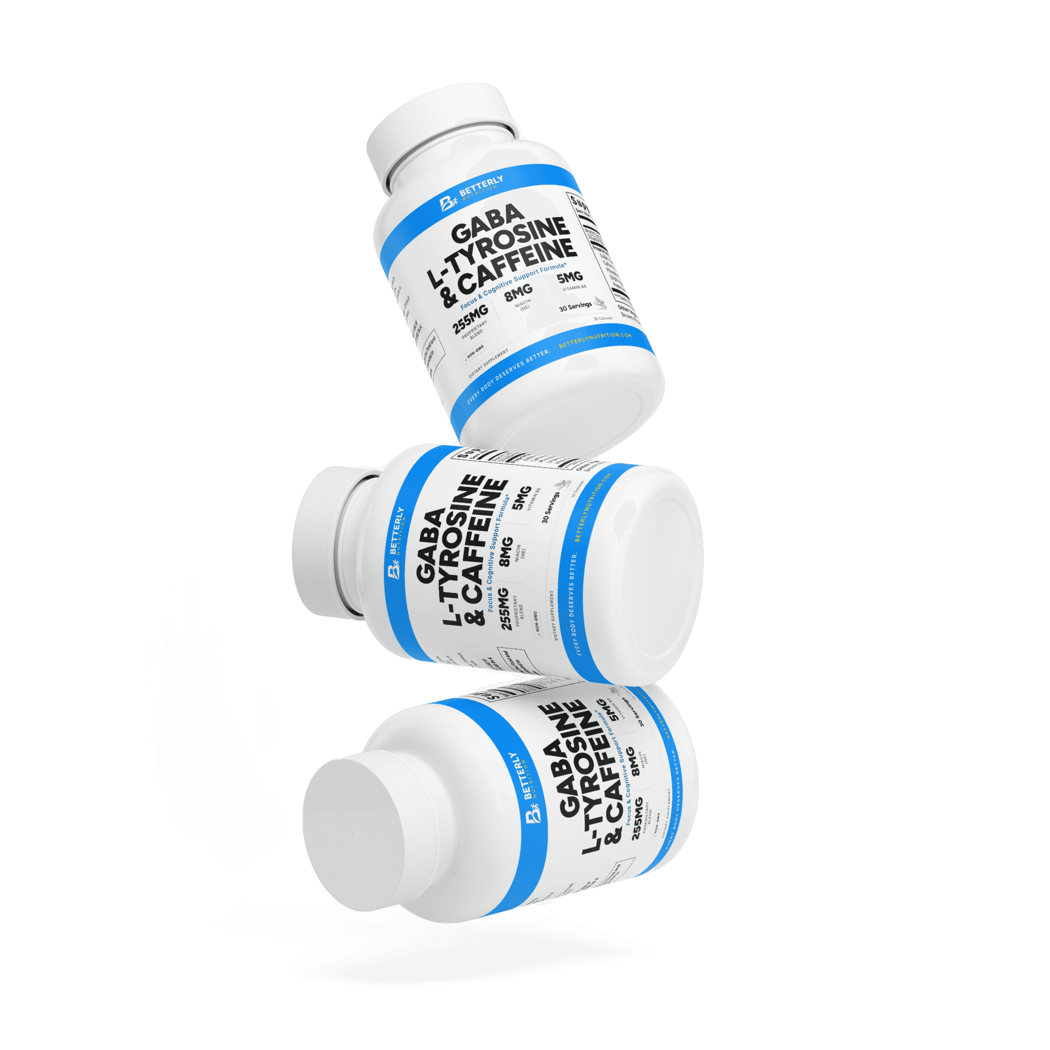 GABA, L-Tyrosine & Caffeine Capsules, stacked containers