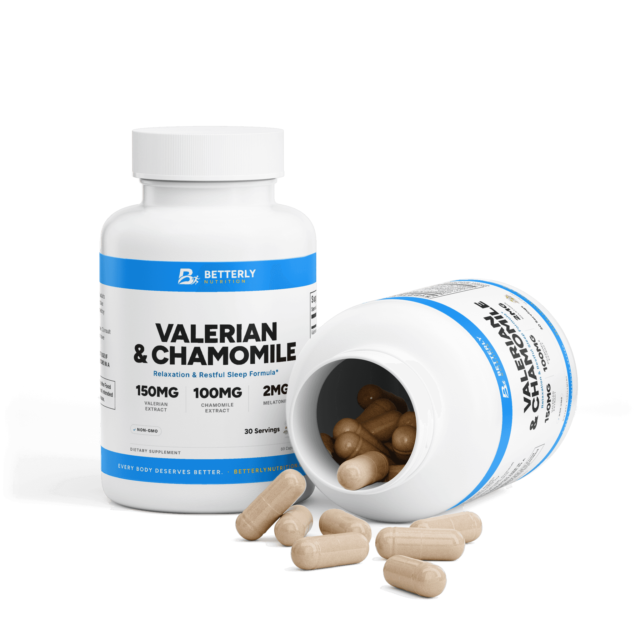 Valerian & Chamomile Sleep Capsules, opened to show the contents
