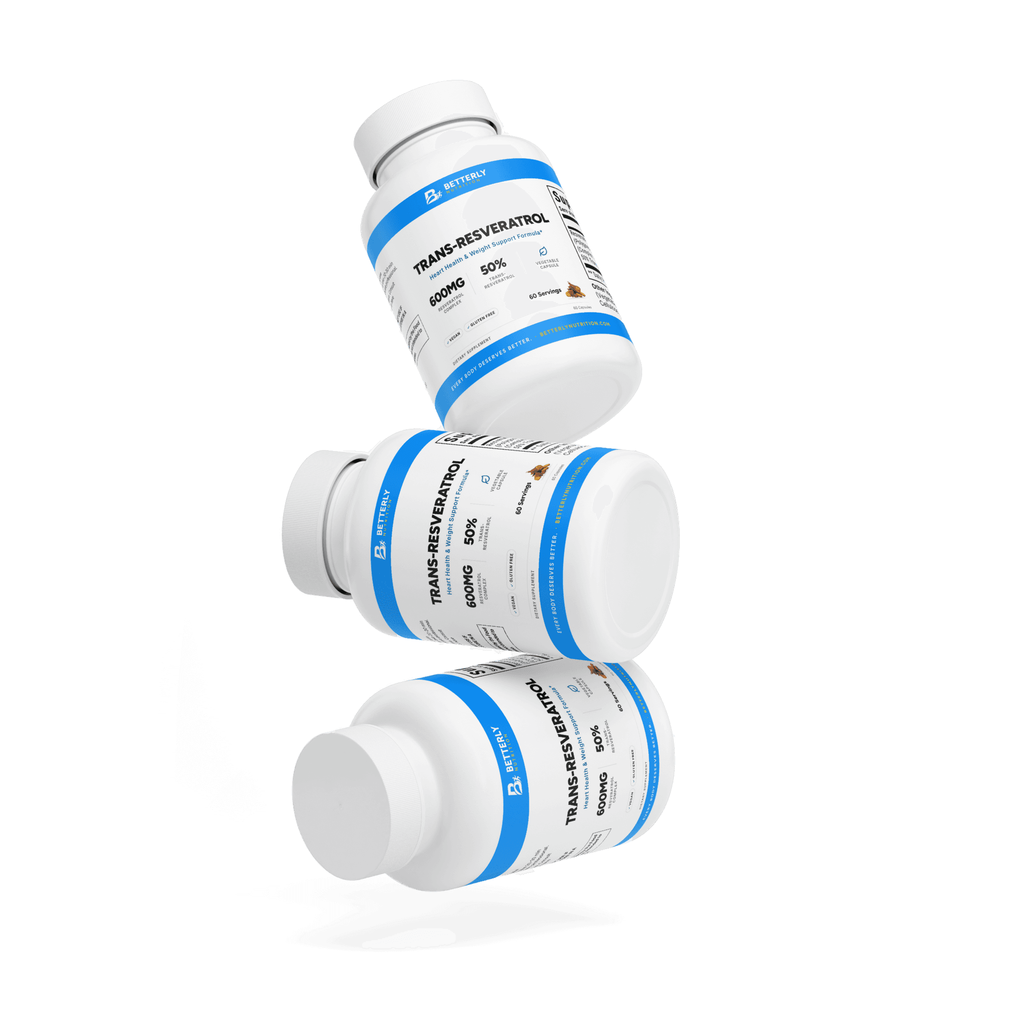 Trans-Resveratrol Capsules, stacked containers