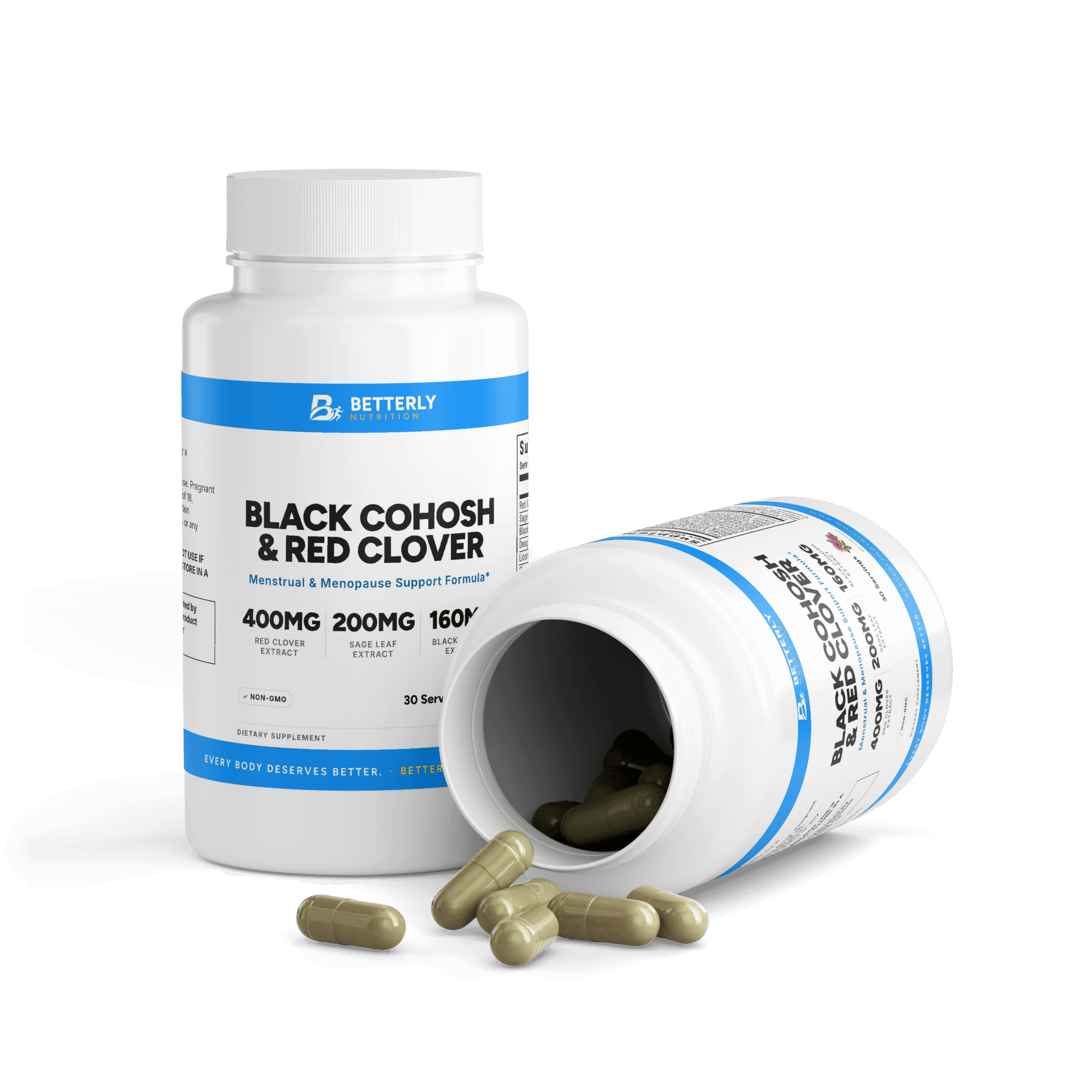 Black Cohosh & Red Clover Capsules, opened to show the contents