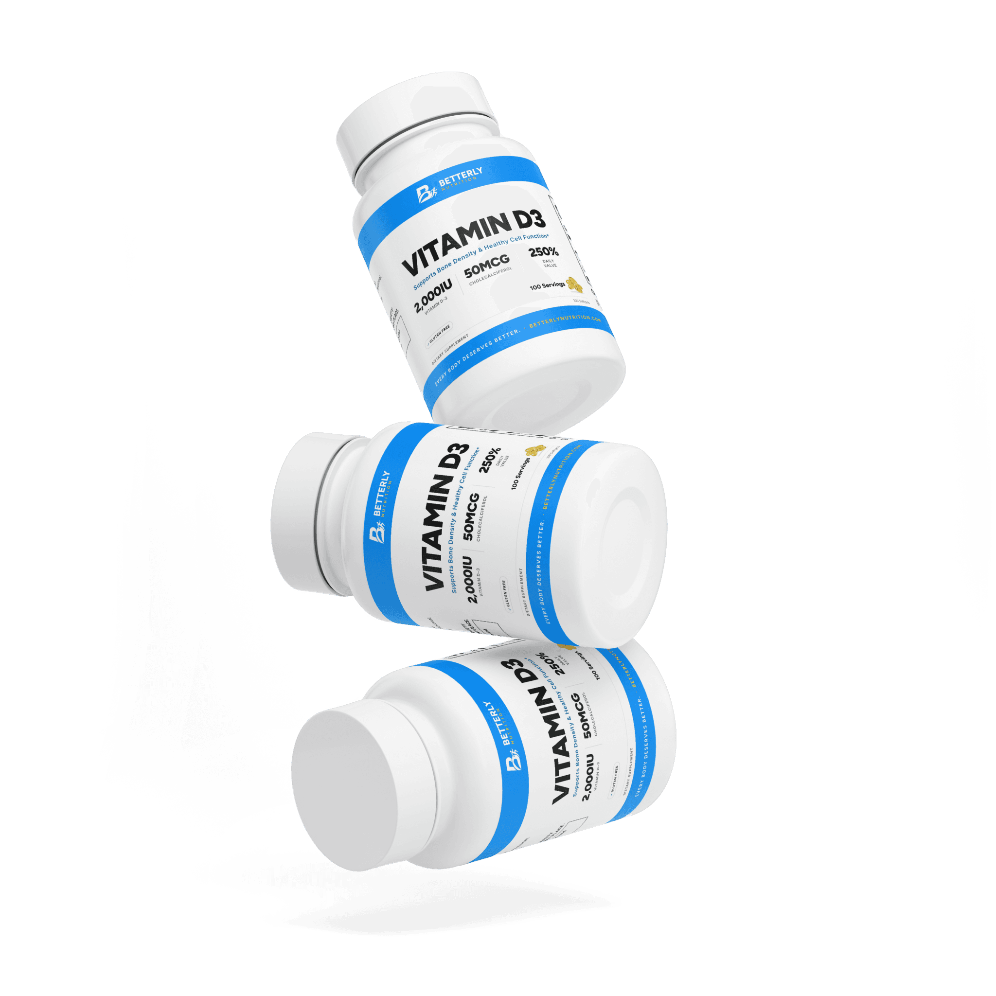 Vitamin D3 Softgels, stacked containers