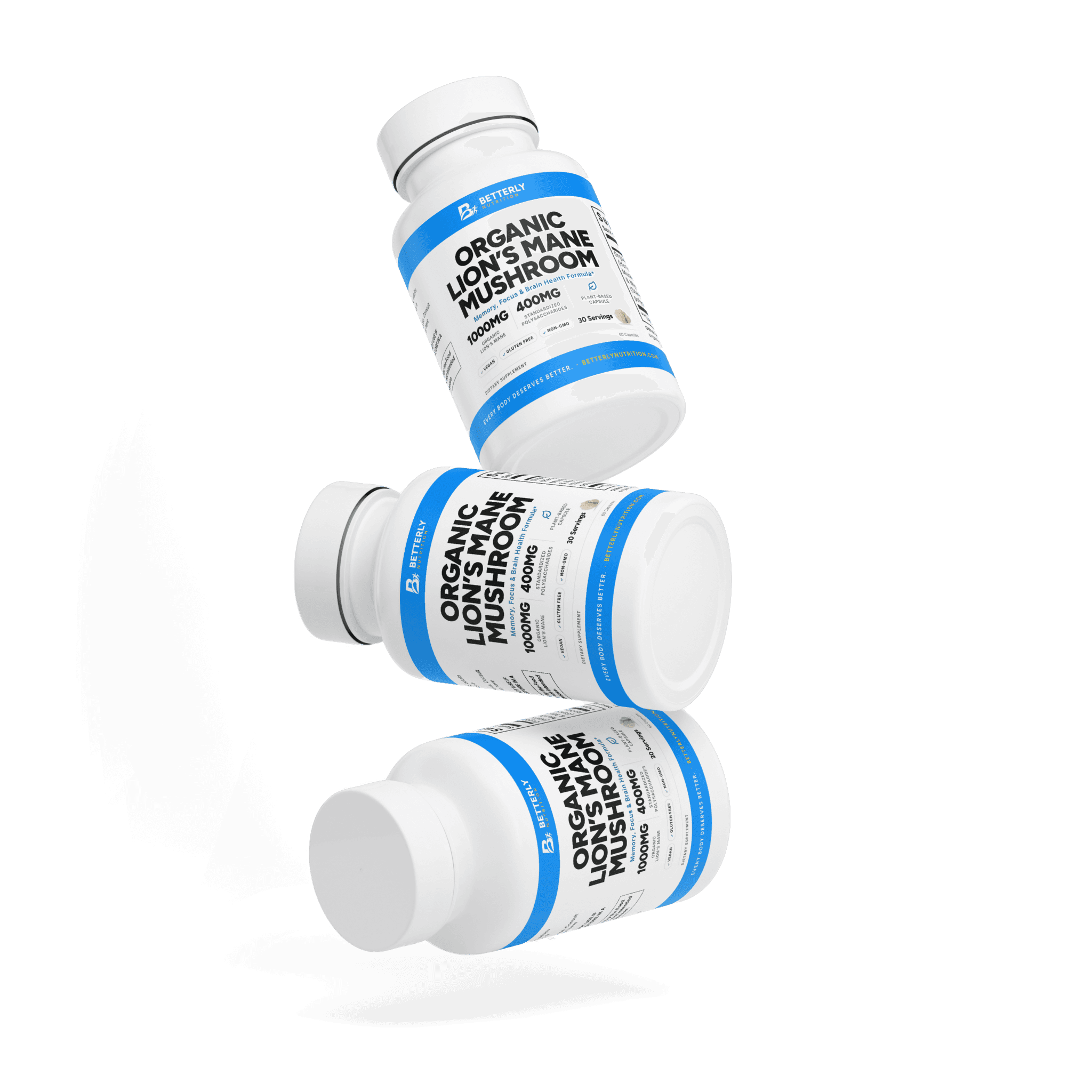 Organic Lion's Mane Mushroom Capsules, stacked containers