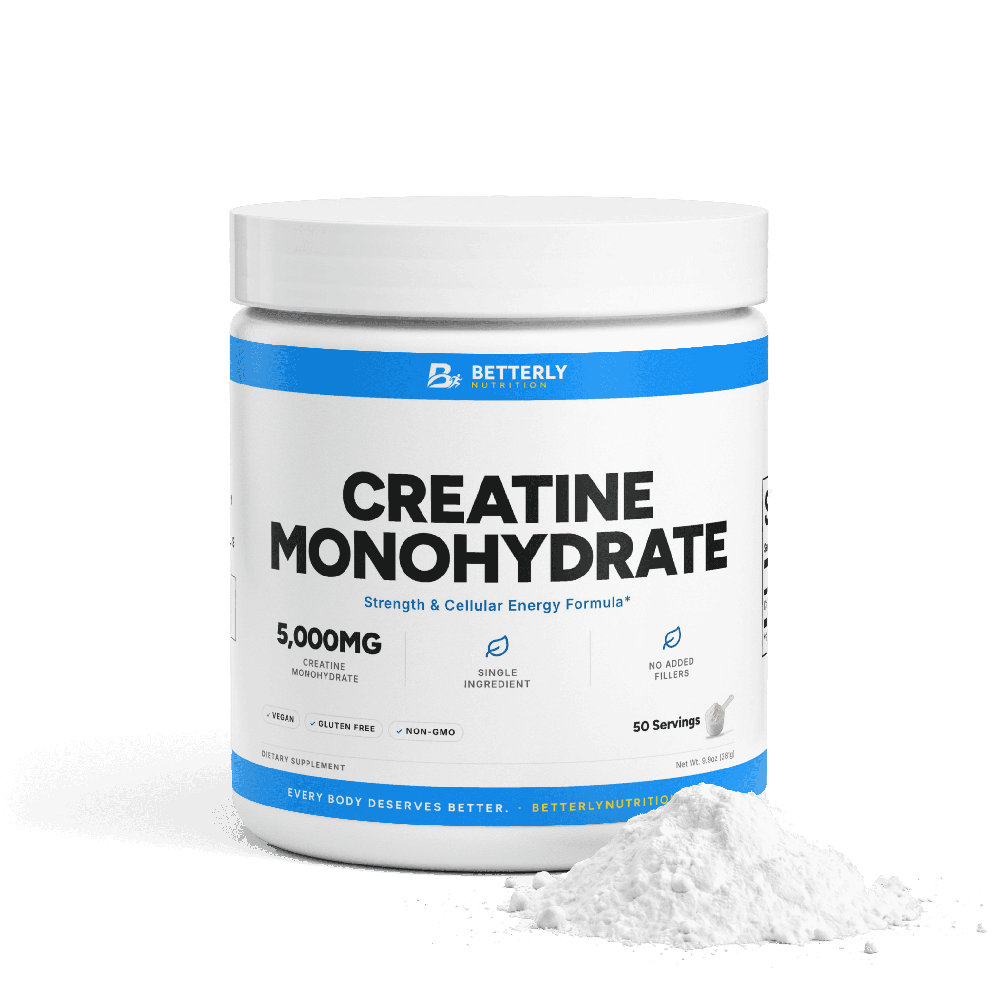 Creatine Monohydrate Powder, front label with the contents beside it
