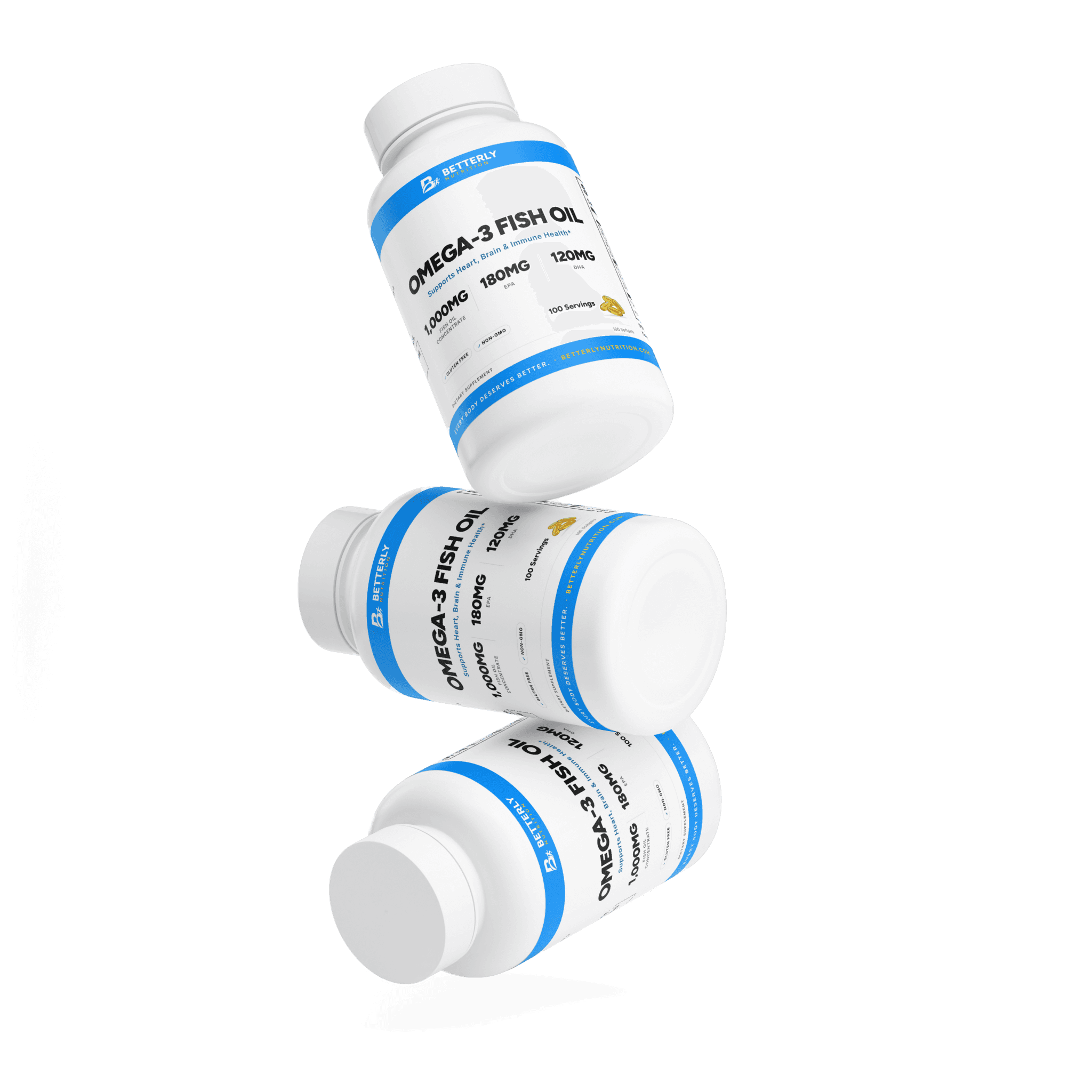 Omega-3 Fish Oil Softgels, stacked containers