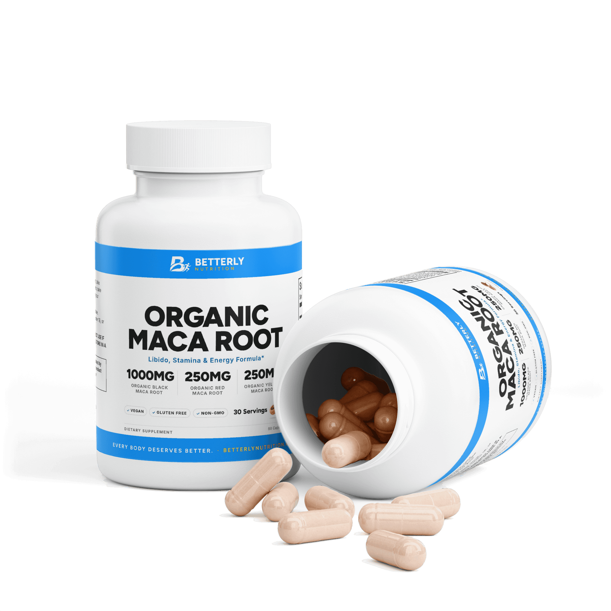 Organic Maca Root Capsules, opened to show the contents