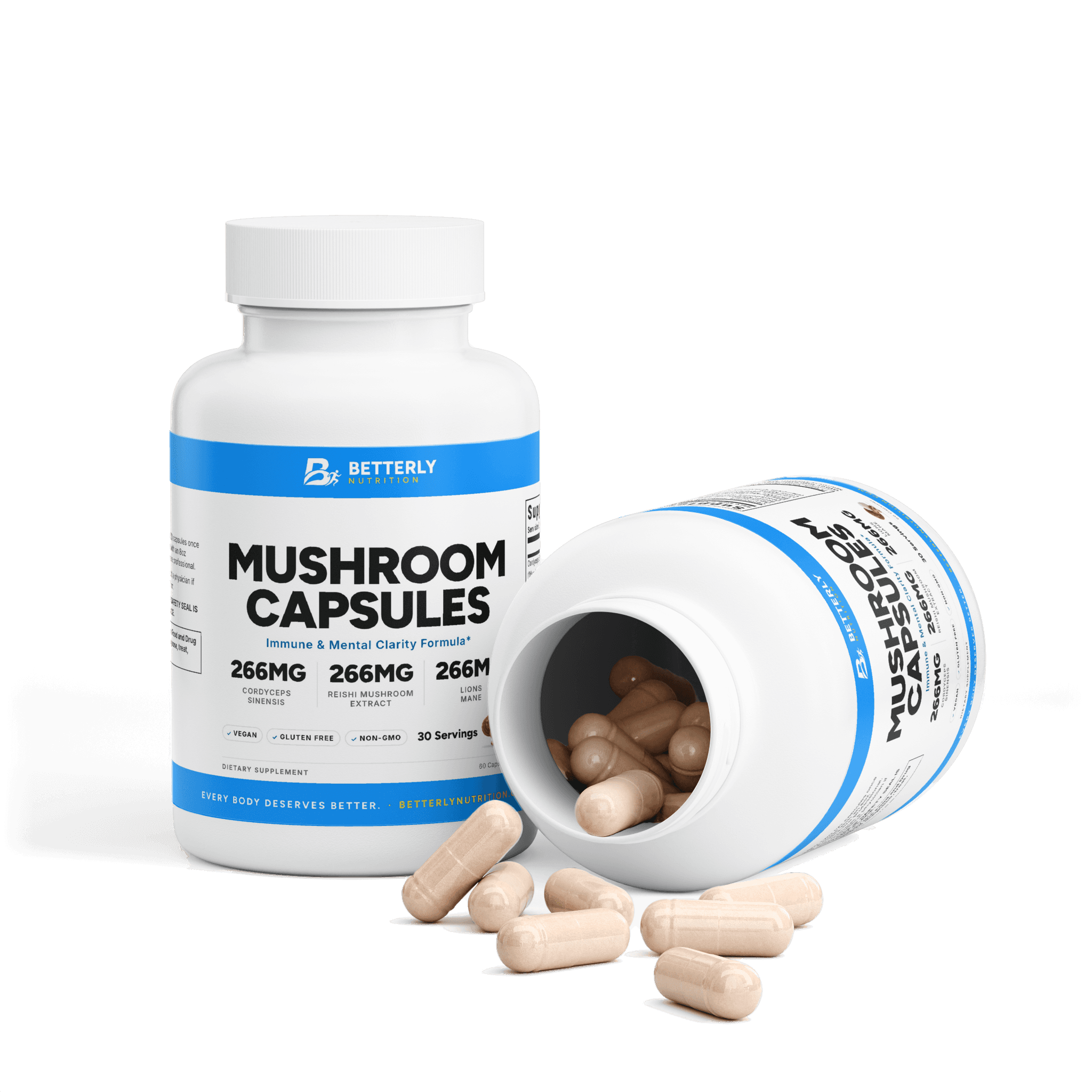 Mushroom Capsules, opened to show the contents