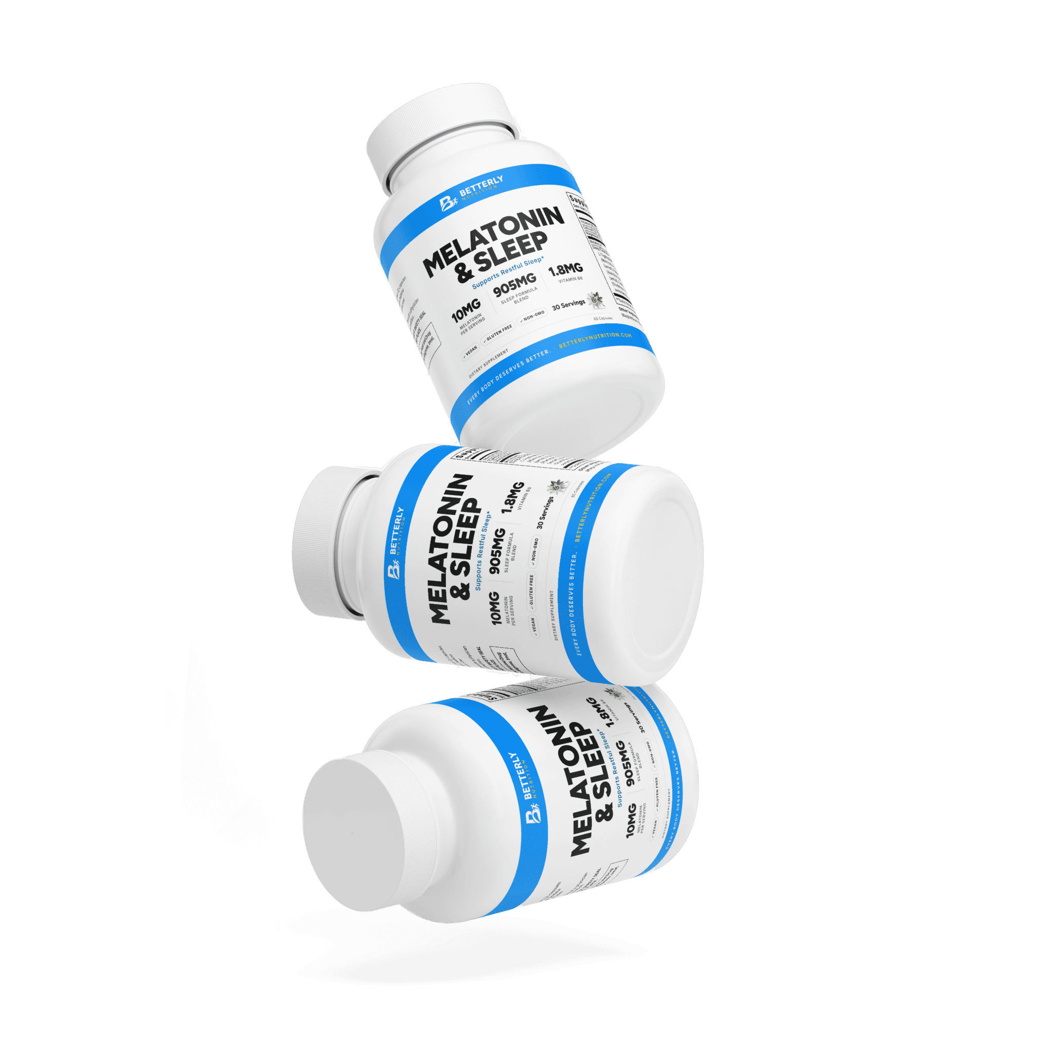 10mg Melatonin Sleep Capsules, stacked containers
