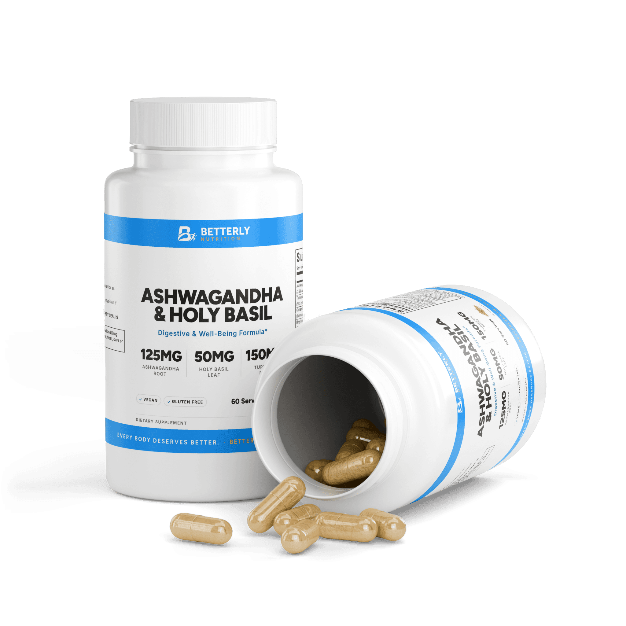 Ashwagandha & Holy Basil Ayurvedic Capsules, opened to show the contents