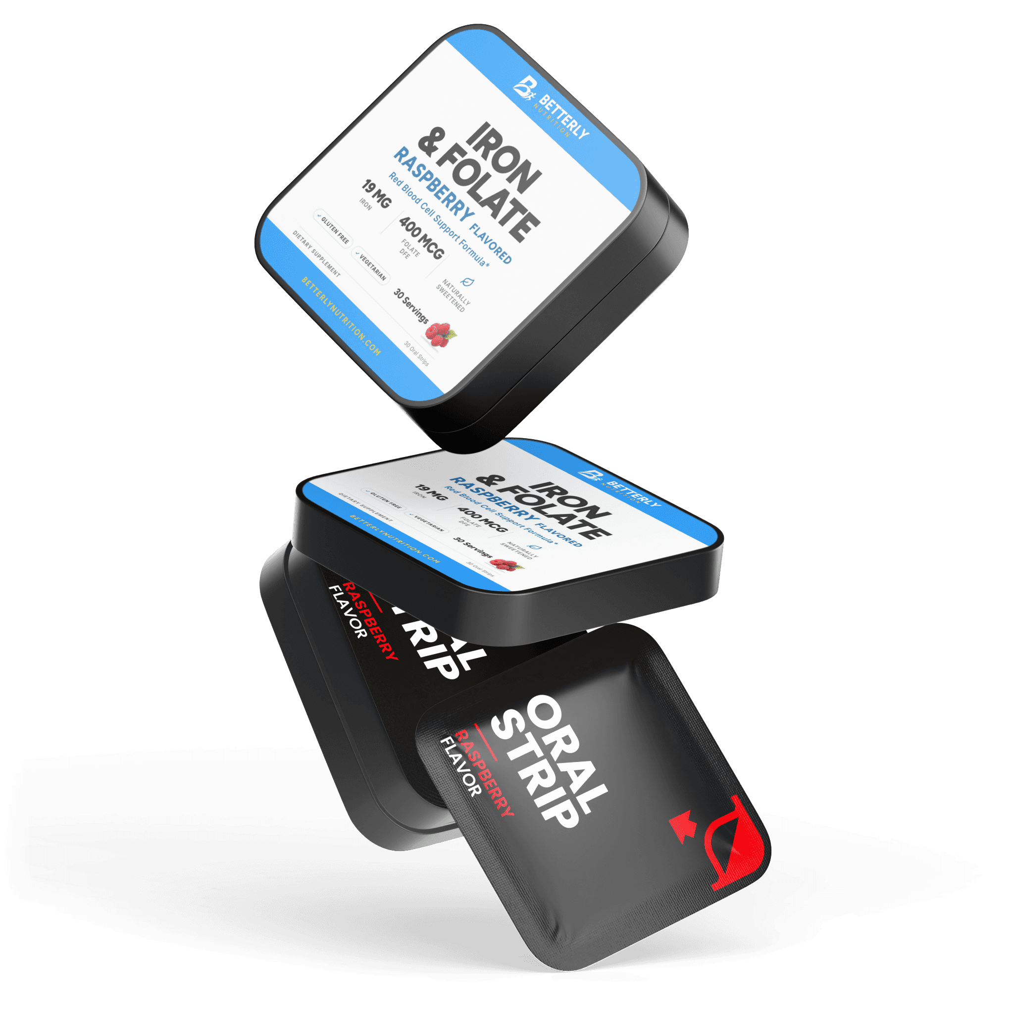19mg Iron & Folate Strips, stacked containers