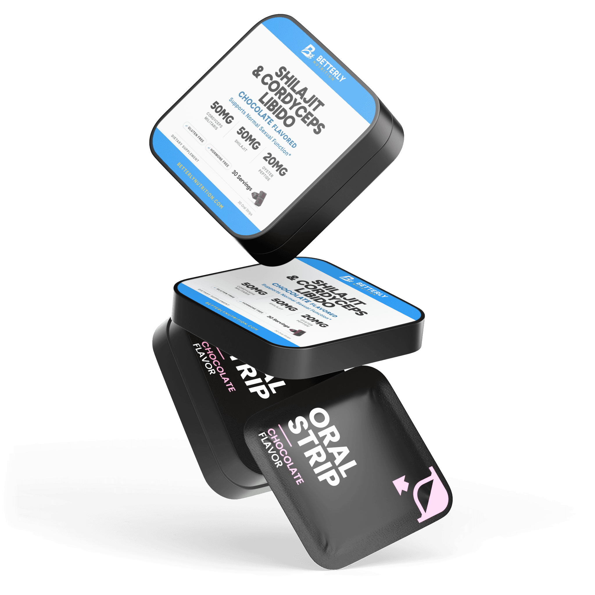 Shilajit & Cordyceps Libido Strips, stacked containers