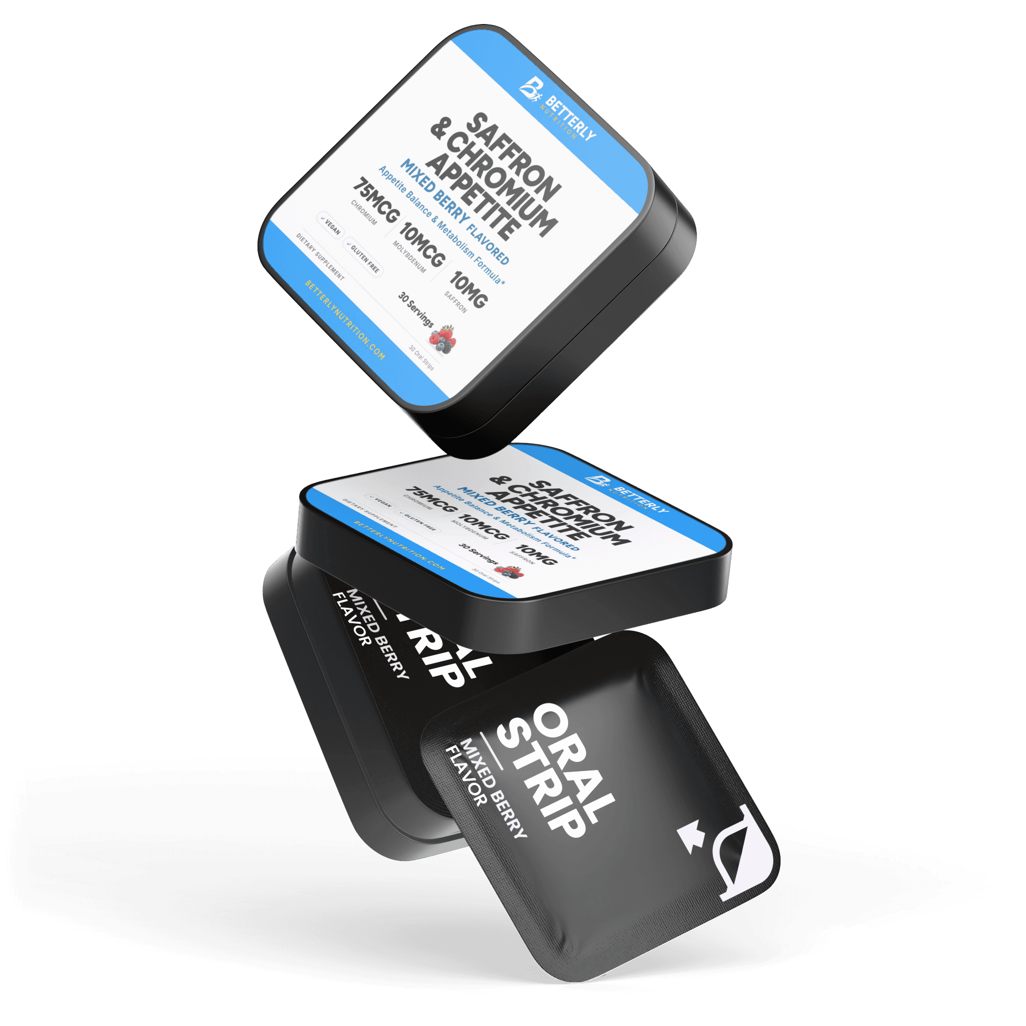 Saffron & Chromium Appetite Strips, stacked containers