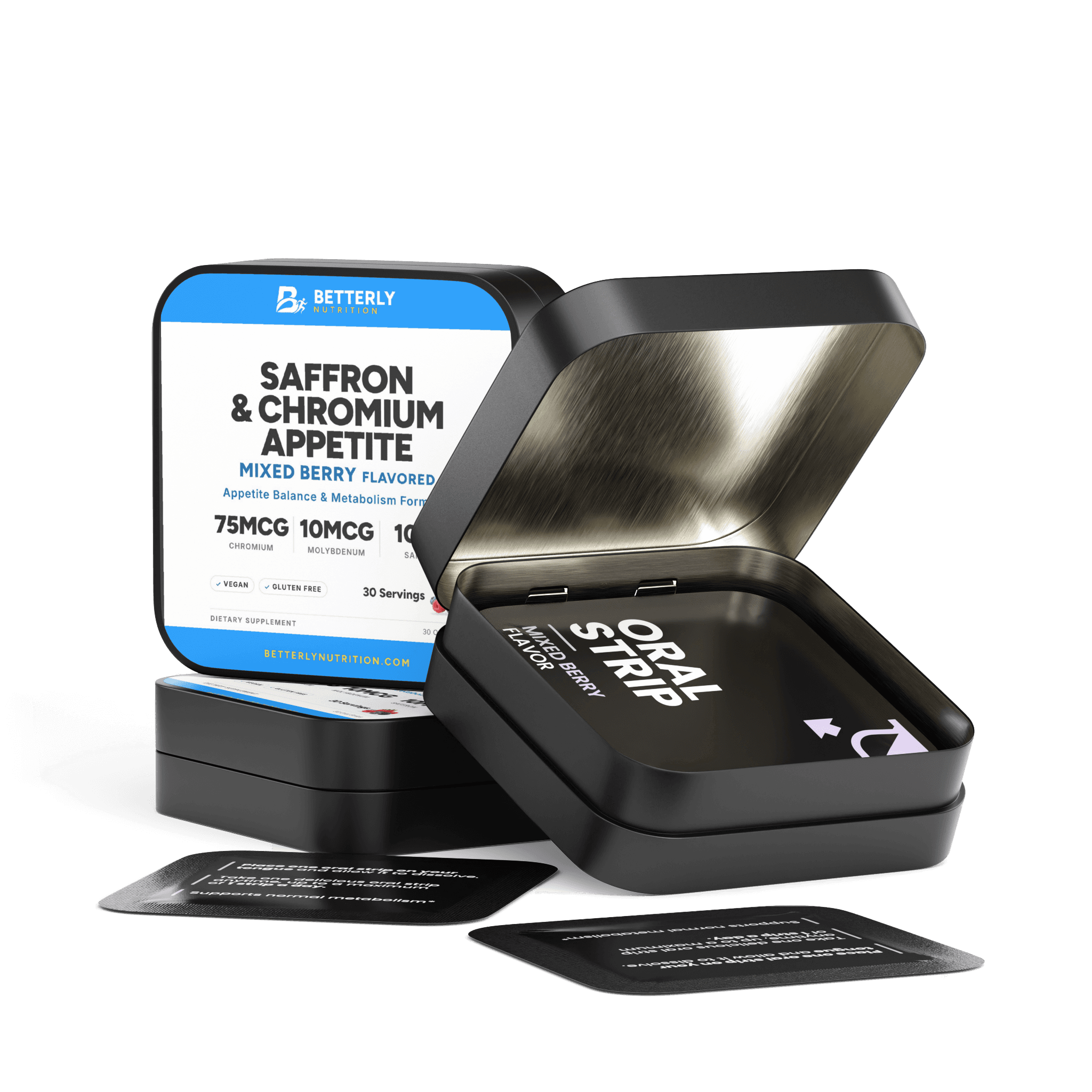 Saffron & Chromium Appetite Strips, opened to show the contents
