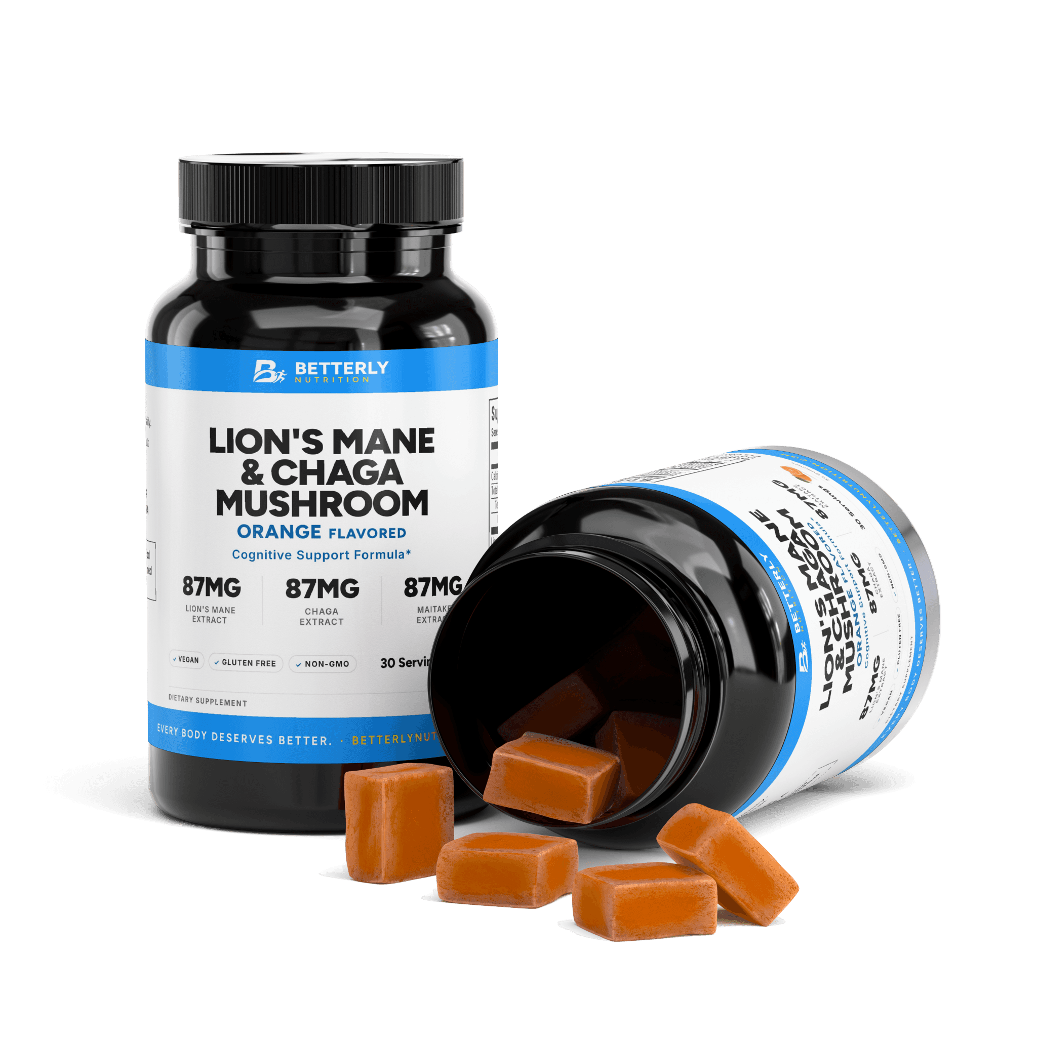 Lion's Mane & Chaga Mushroom Gummies, opened to show the contents