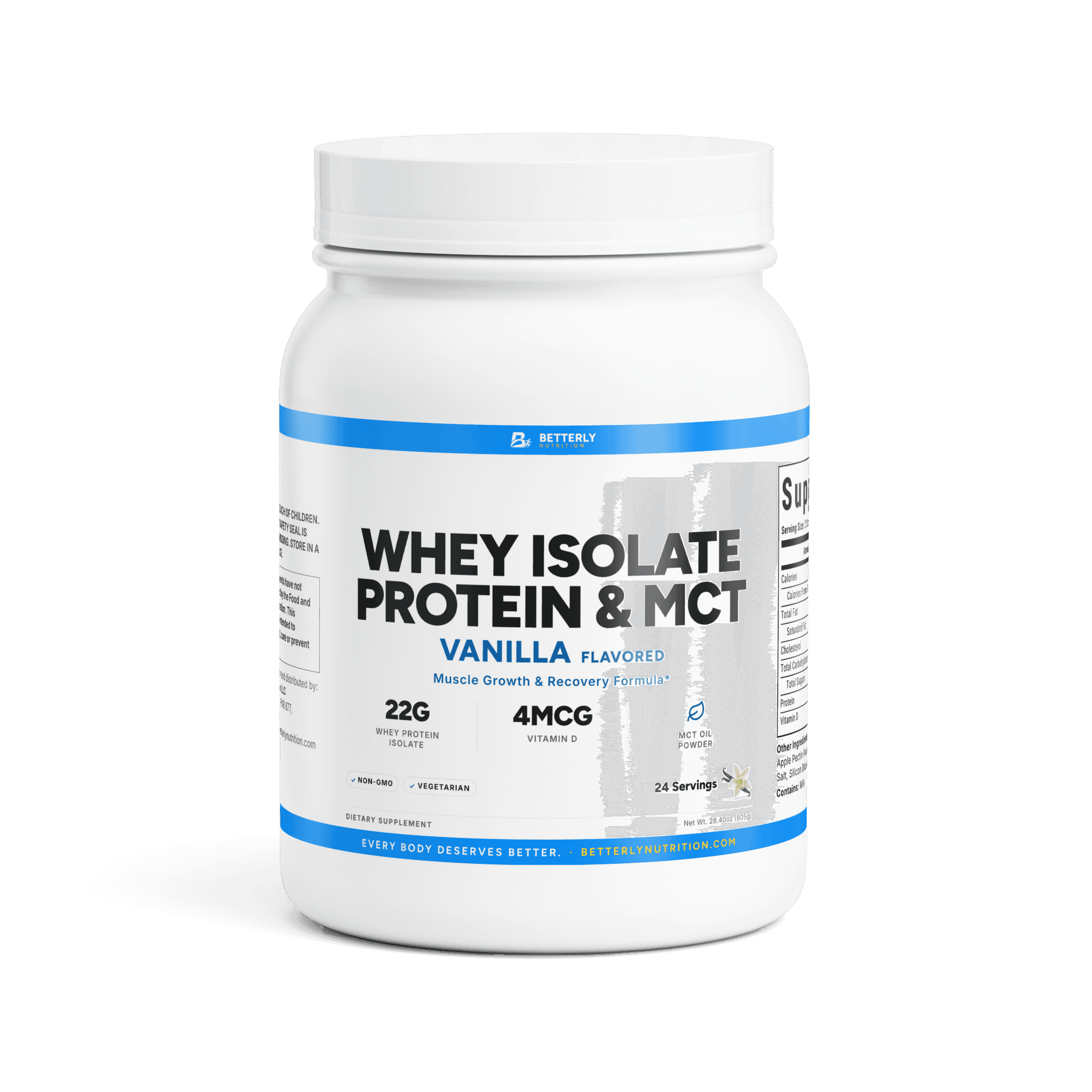 Whey Protein Isolate & MCT Powder — Vanilla, front label