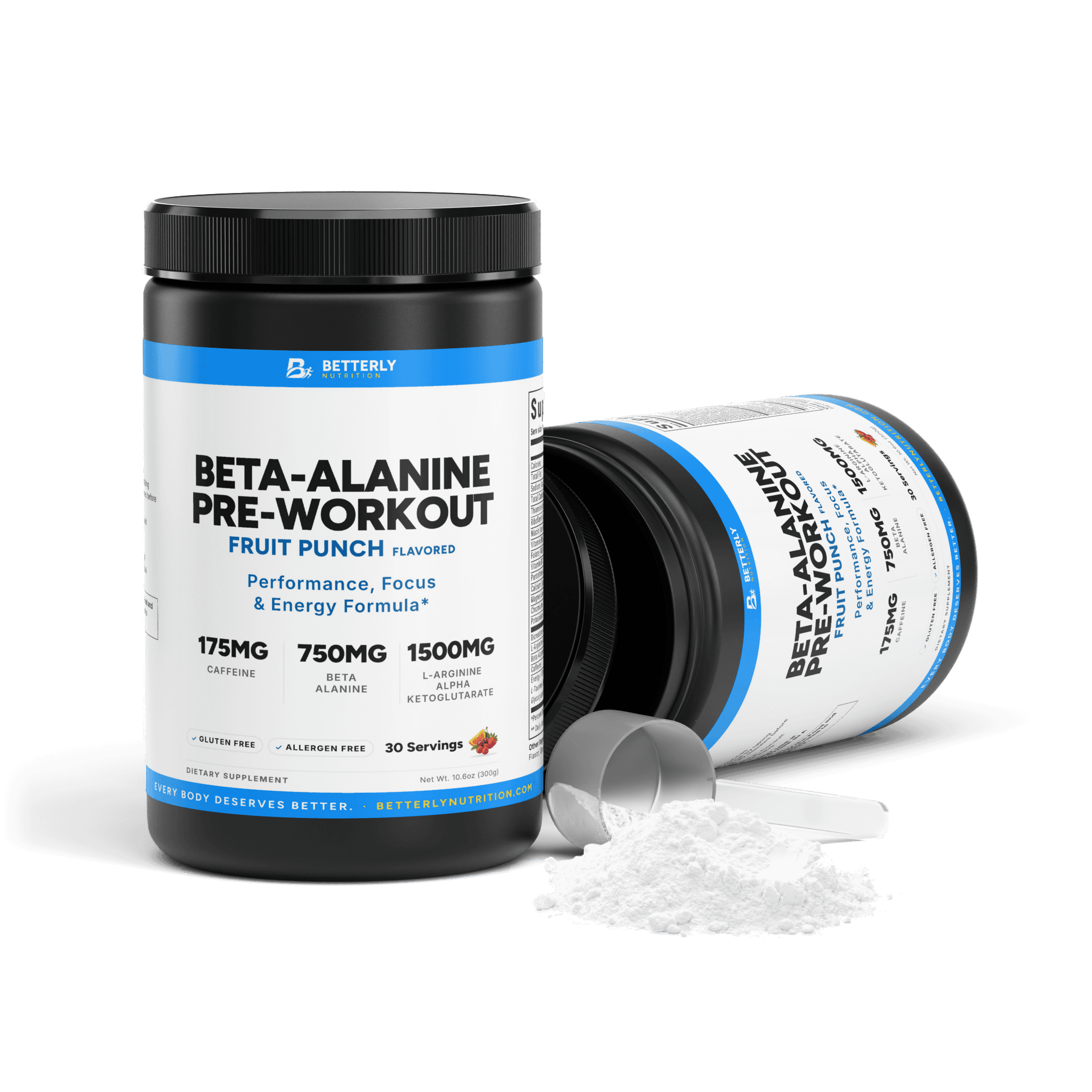 Beta-Alanine & Caffeine Pre-Workout Powder — Fruit Punch, opened to show the contents