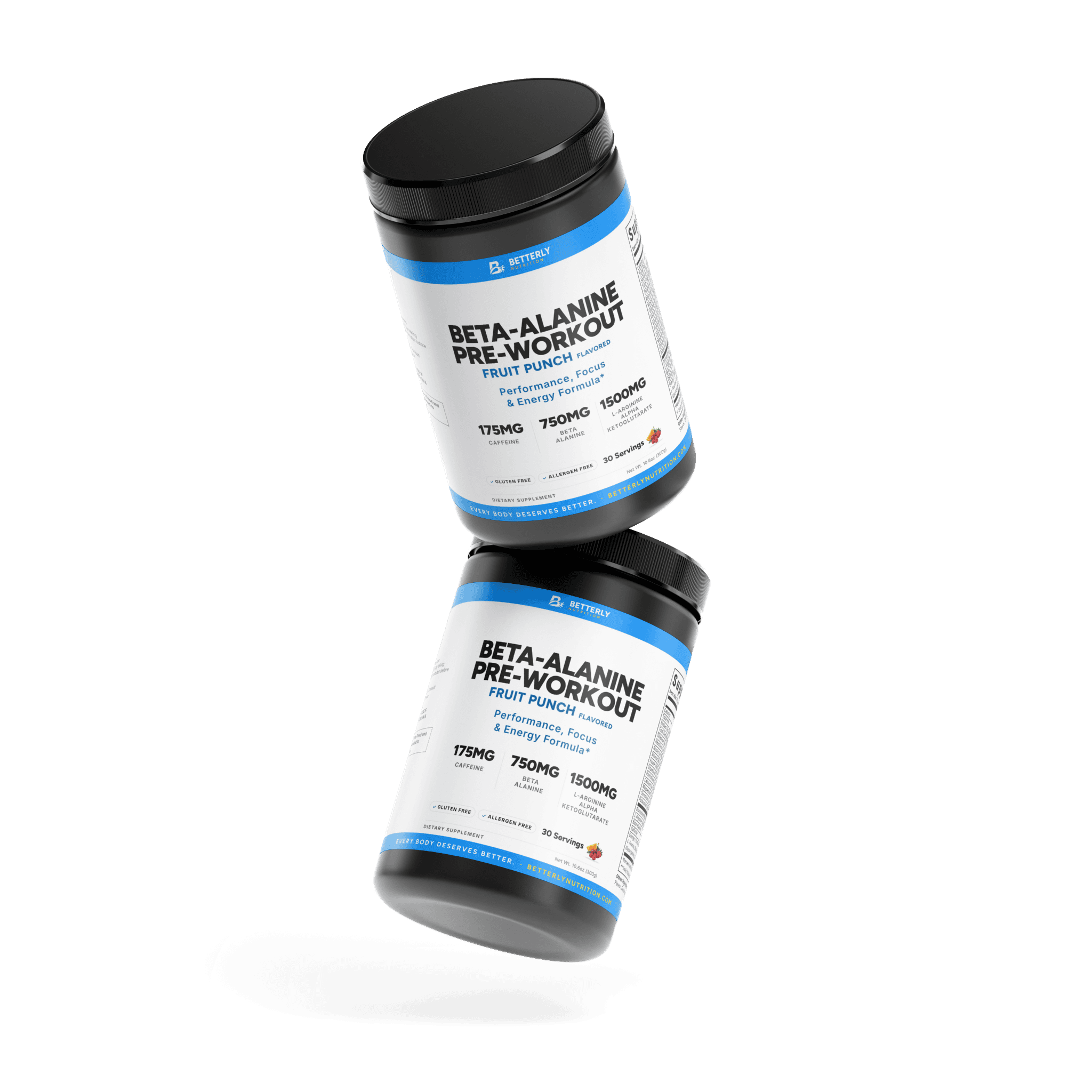 Beta-Alanine & Caffeine Pre-Workout Powder — Fruit Punch, stacked containers