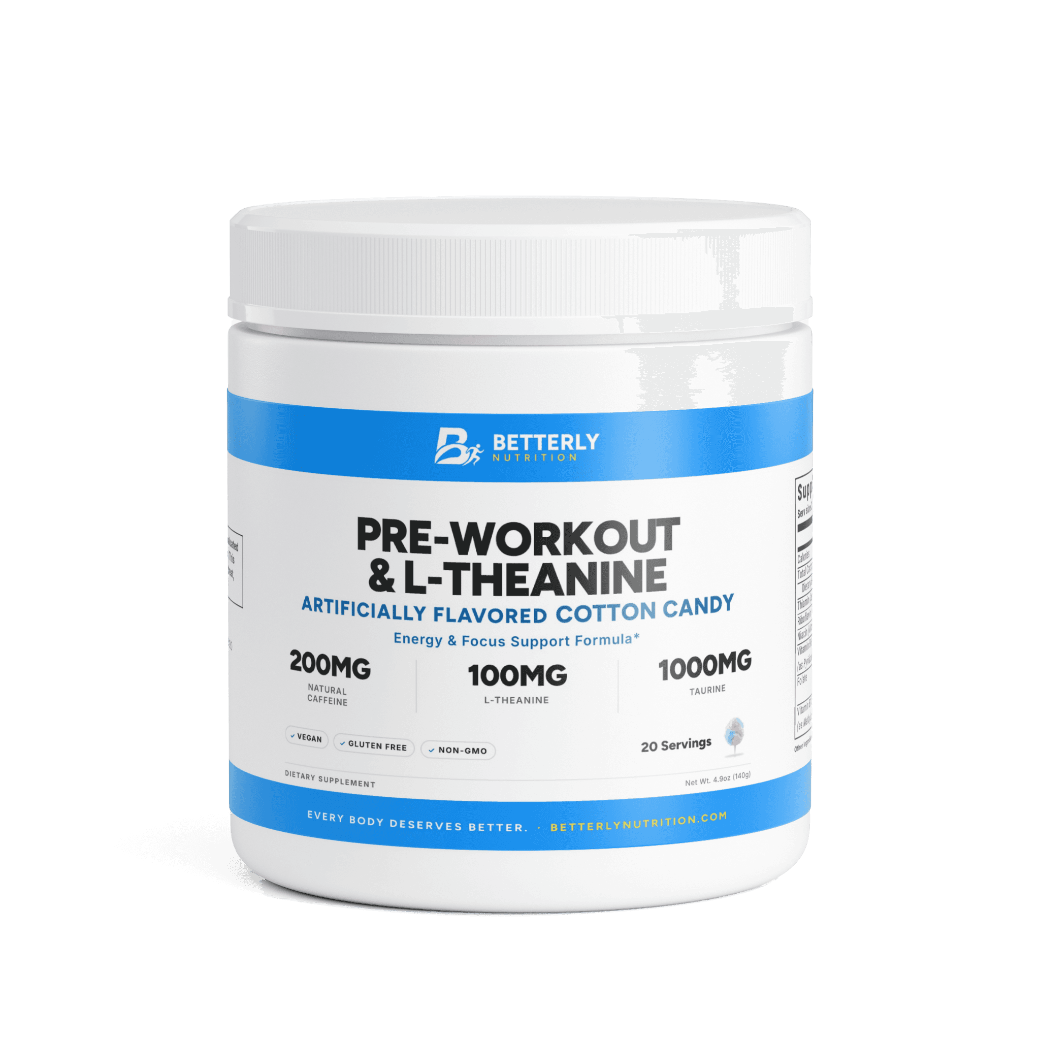 Pre-Workout Caffeine & L-Theanine Energy Powder — Cotton Candy, front label