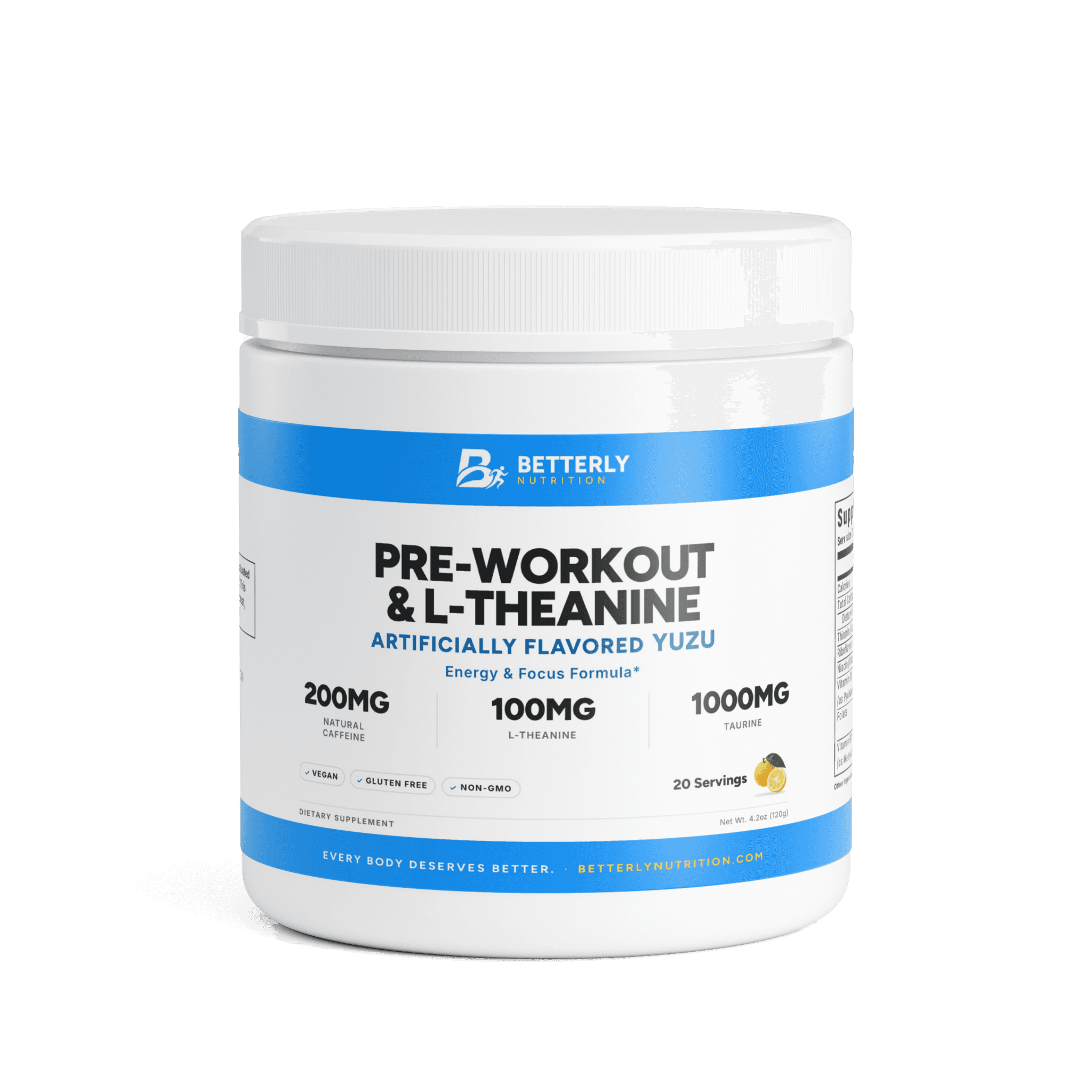 Pre-Workout Caffeine & L-Theanine Energy Powder — Yuzu, front label