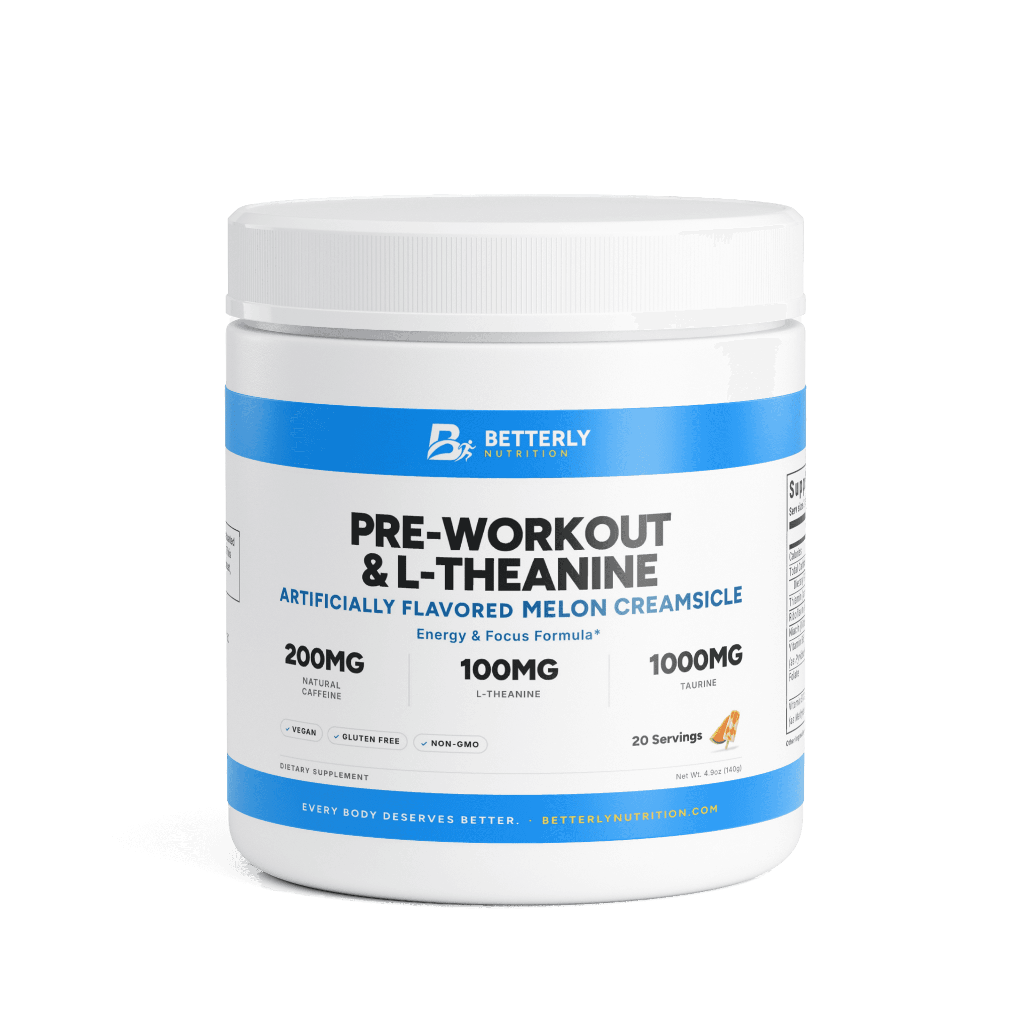 Pre-Workout Caffeine & L-Theanine Energy Powder — Melon Creamsicle, front label