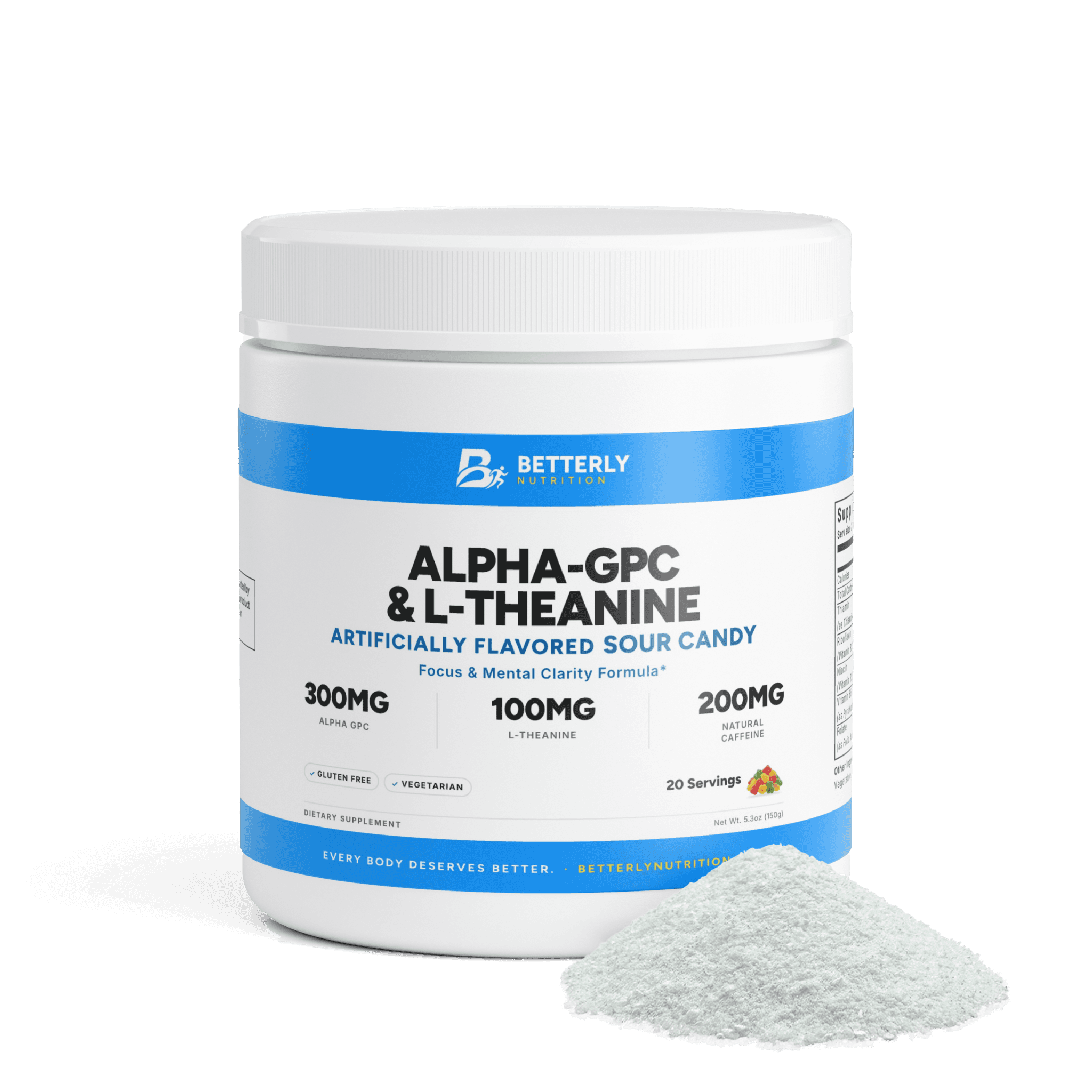 Alpha-GPC & L-Theanine Focus Powder — Sour Candy, front label with the contents beside it