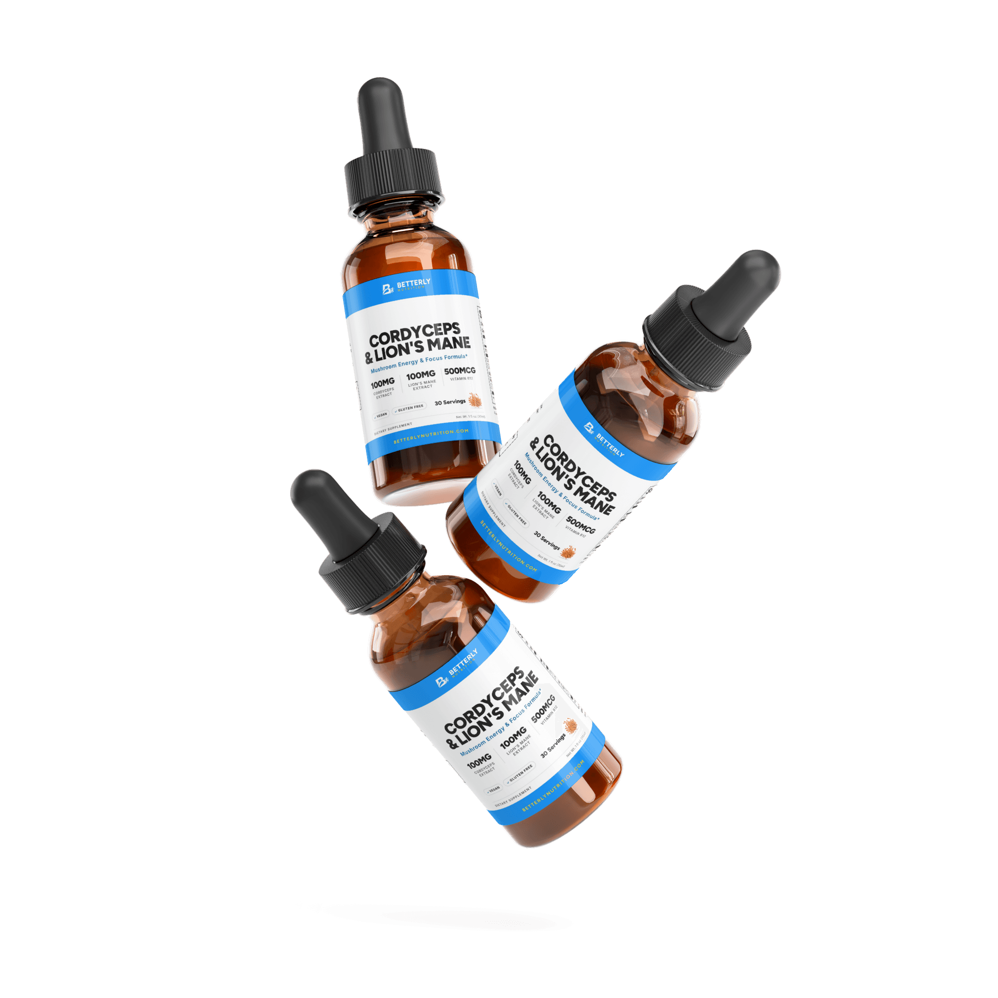 Cordyceps & Lion's Mane Energy Drops, stacked containers