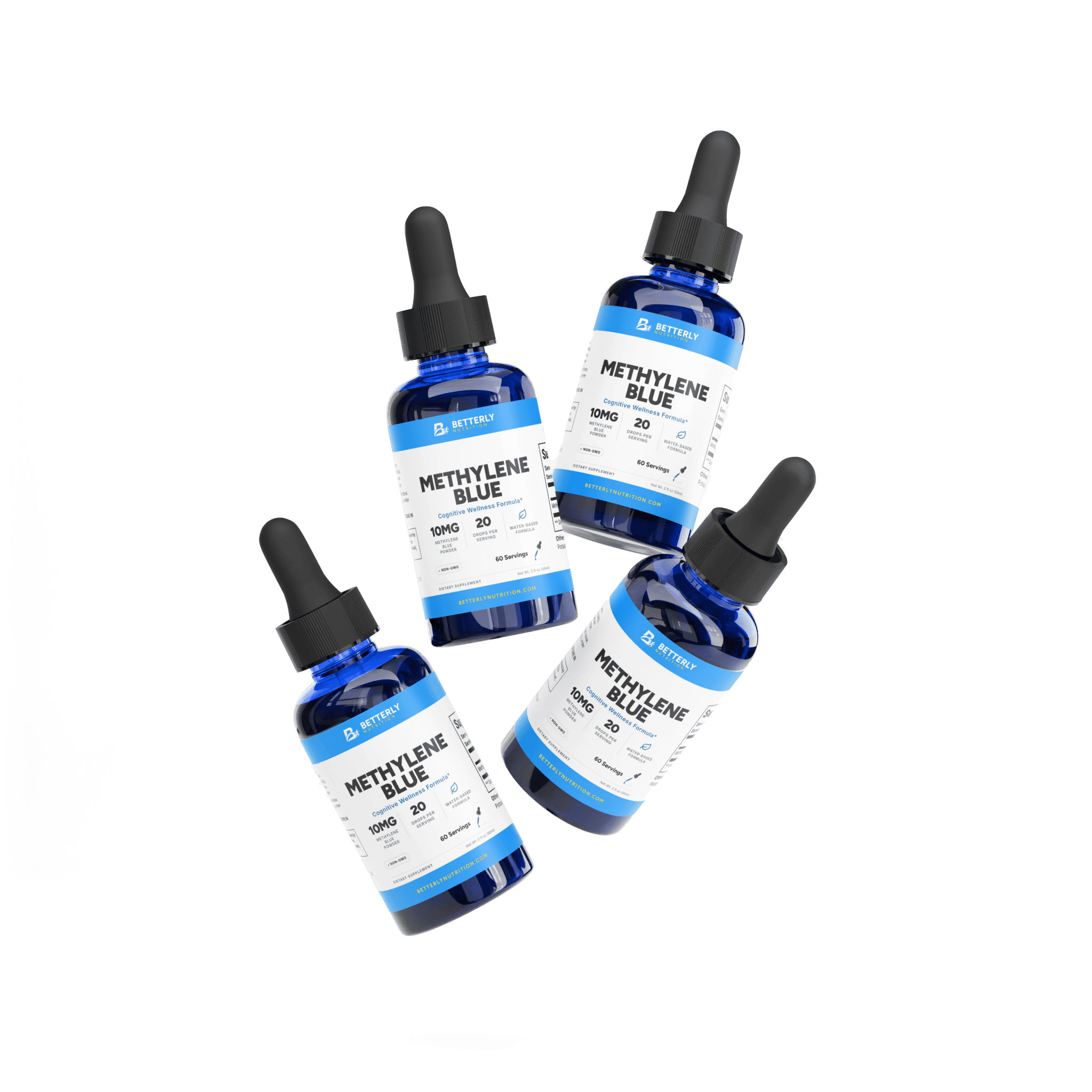 10mg Methylene Blue Drops, stacked containers