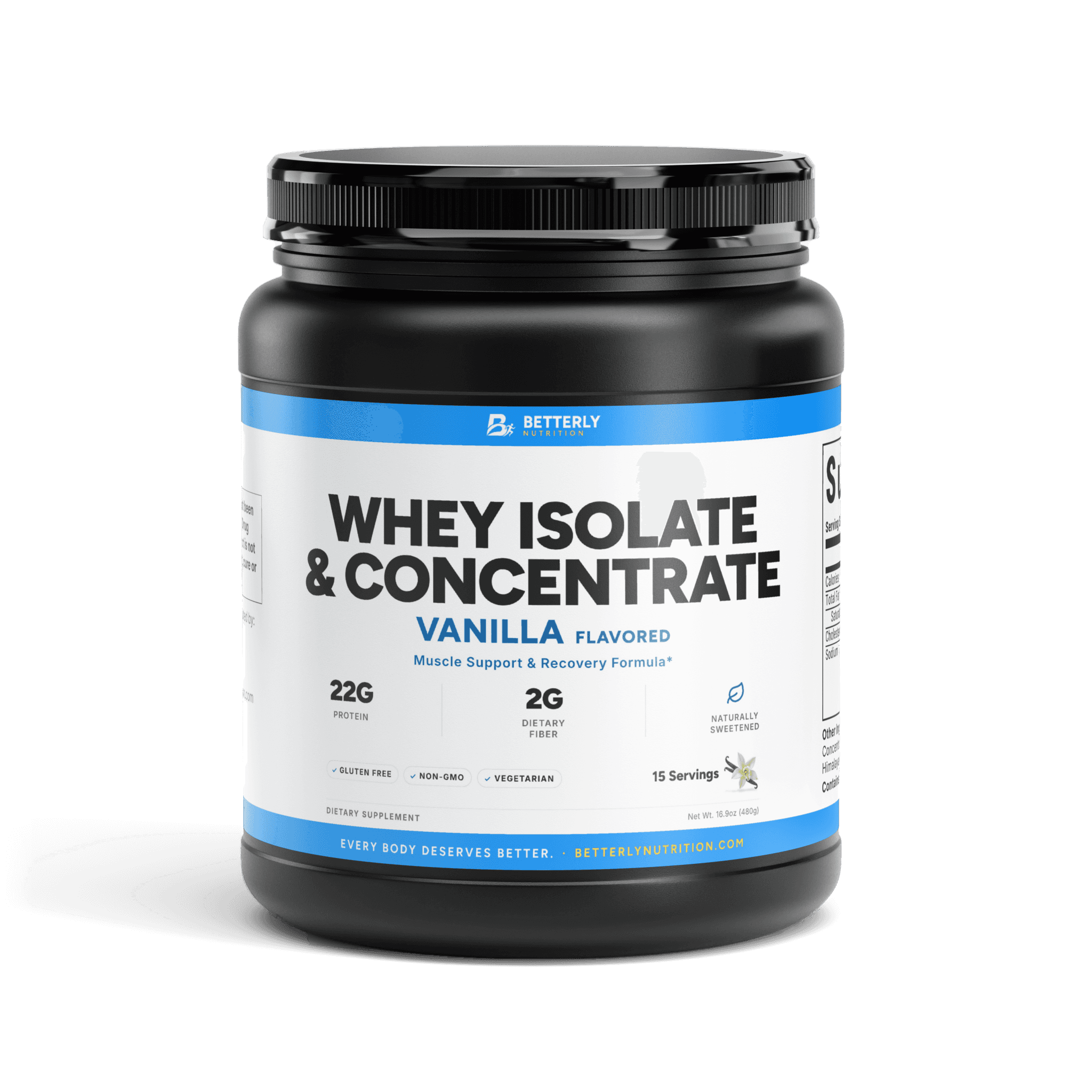 Whey Isolate & Concentrate Blend Powder — Vanilla, front label