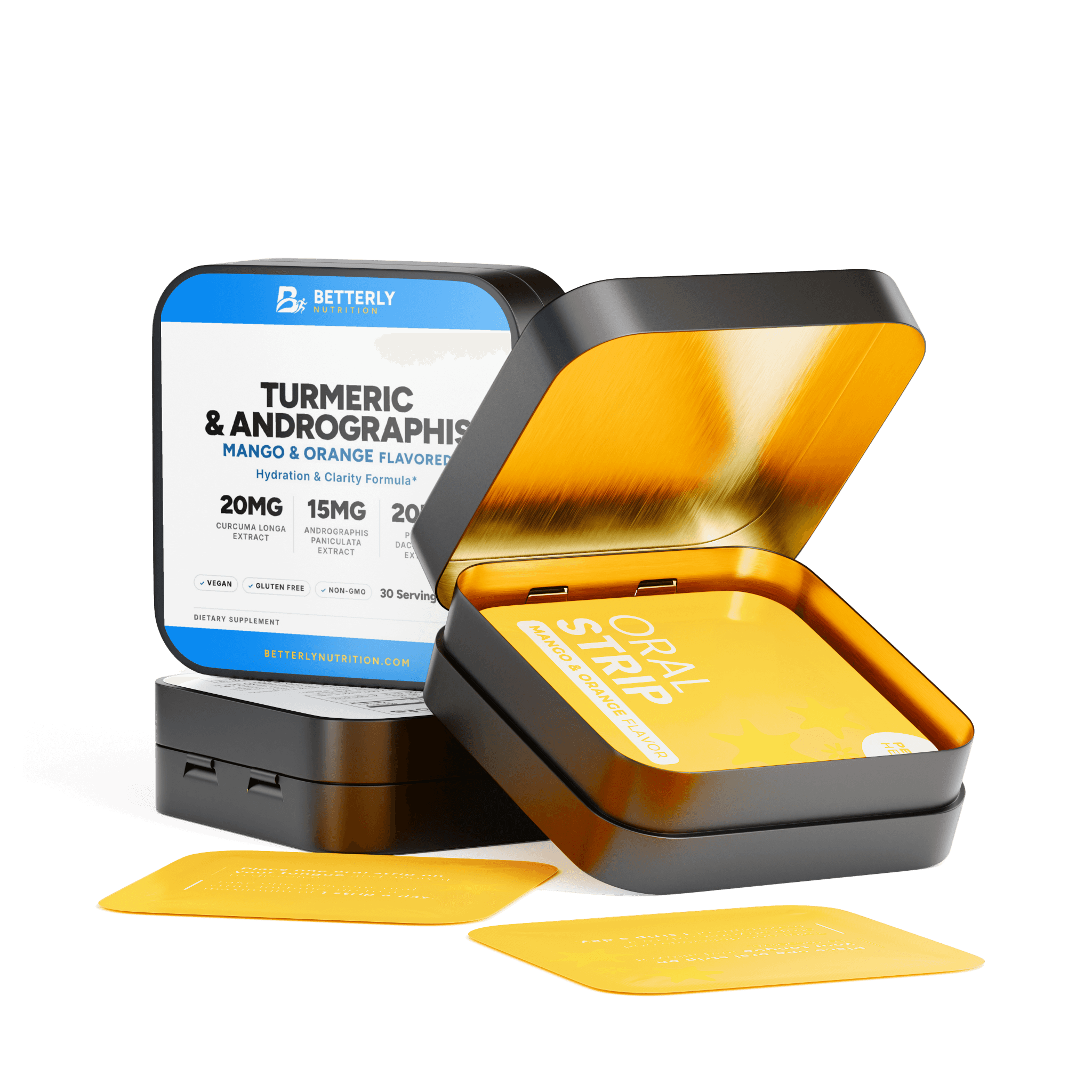 Turmeric & Andrographis Strips, opened to show the contents