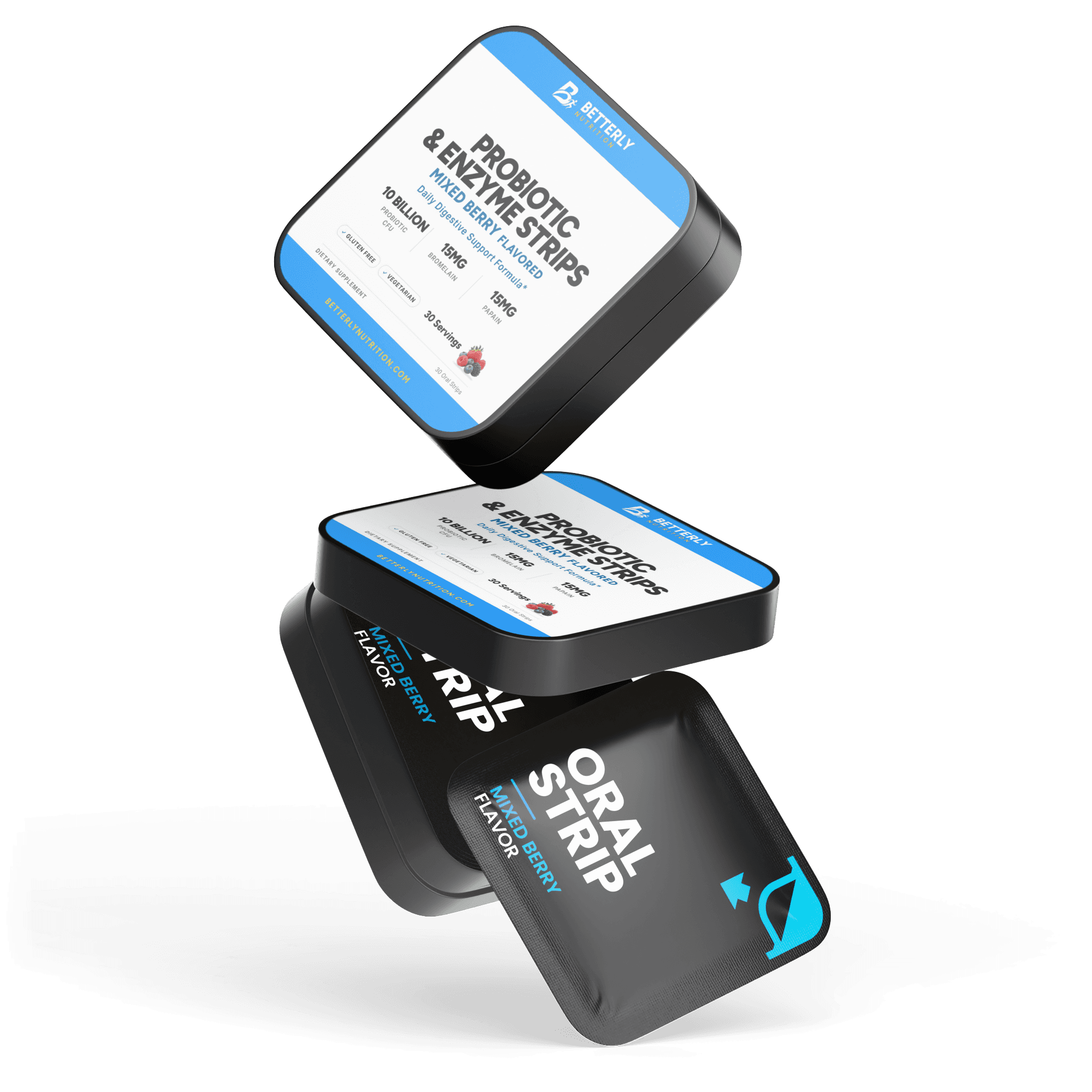 Probiotic & Digestive Enzyme Strips, stacked containers