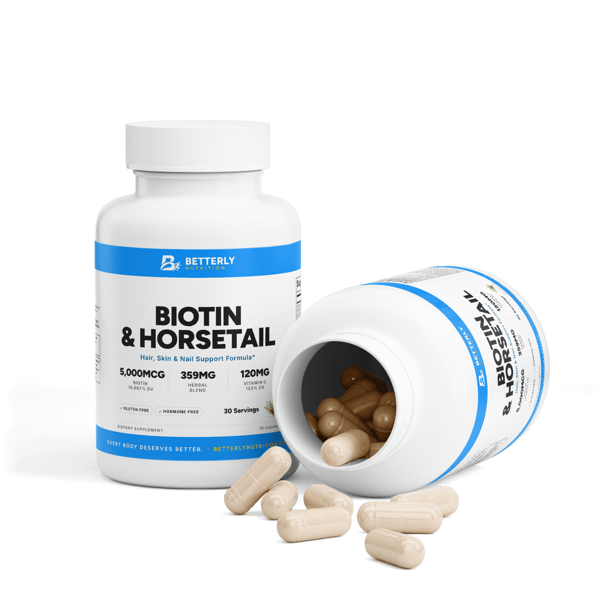 Biotin & Horsetail Hair Capsules, opened to show the contents
