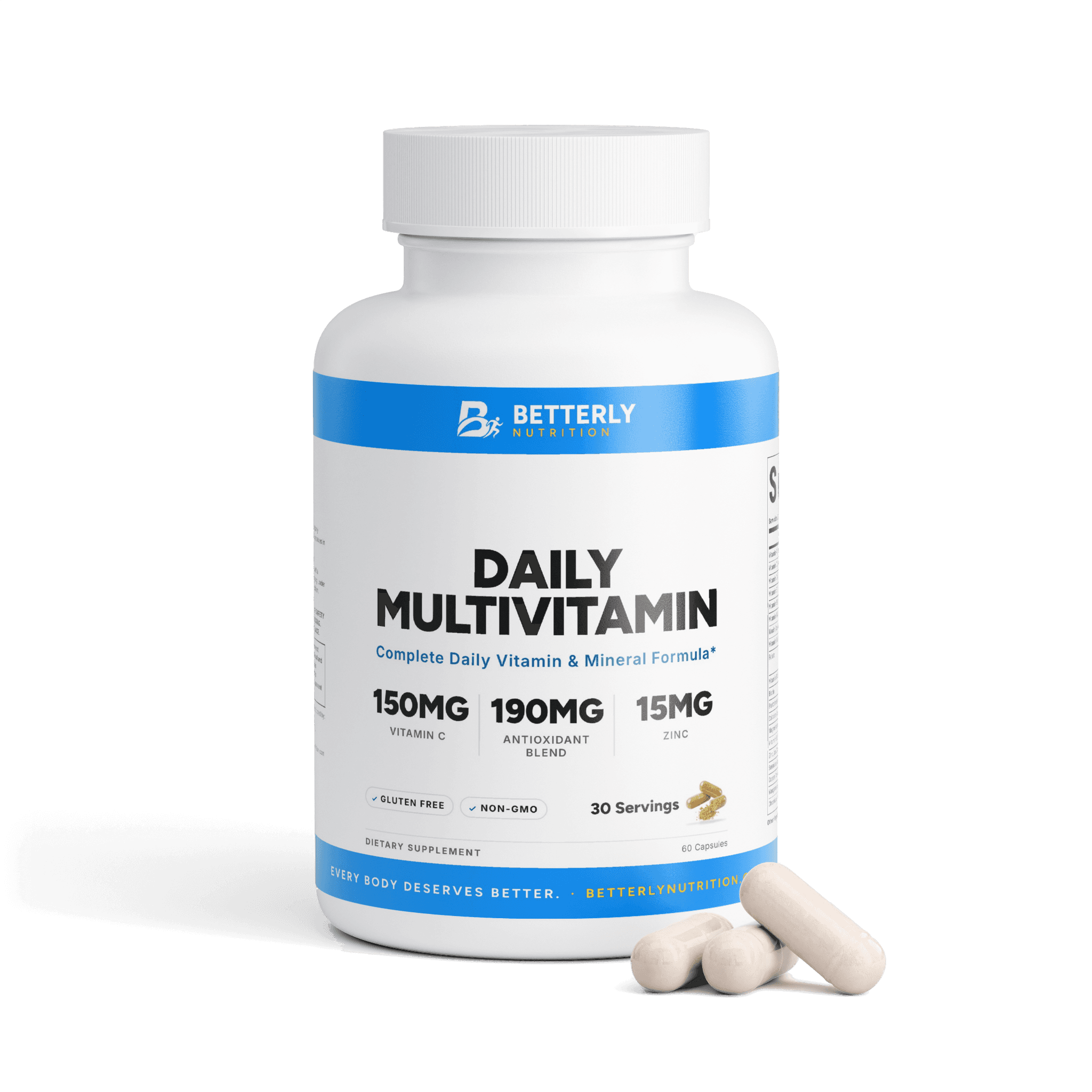 Daily Multivitamin Capsules, front label with the contents beside it