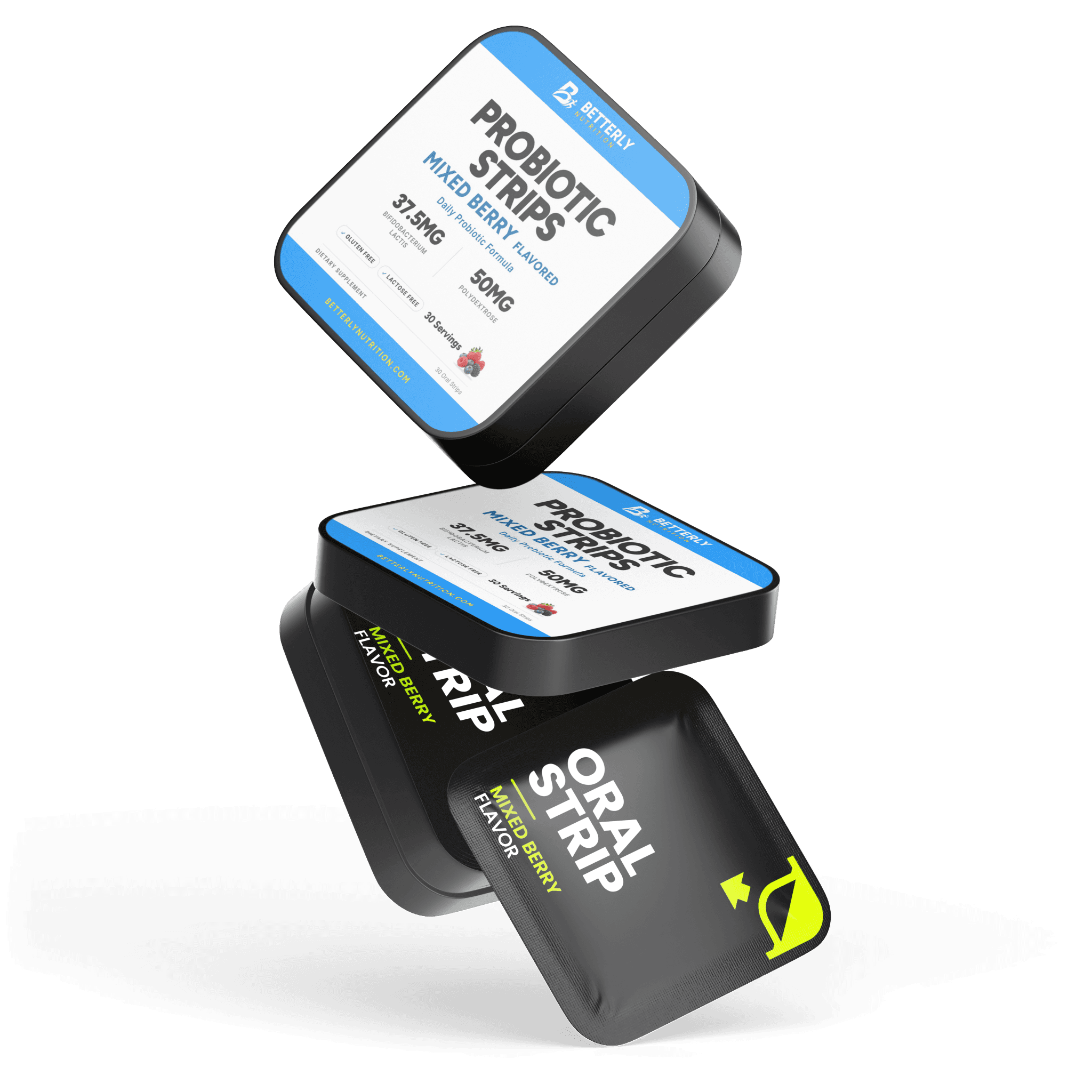 10 Billion CFU Probiotic Strips, stacked containers
