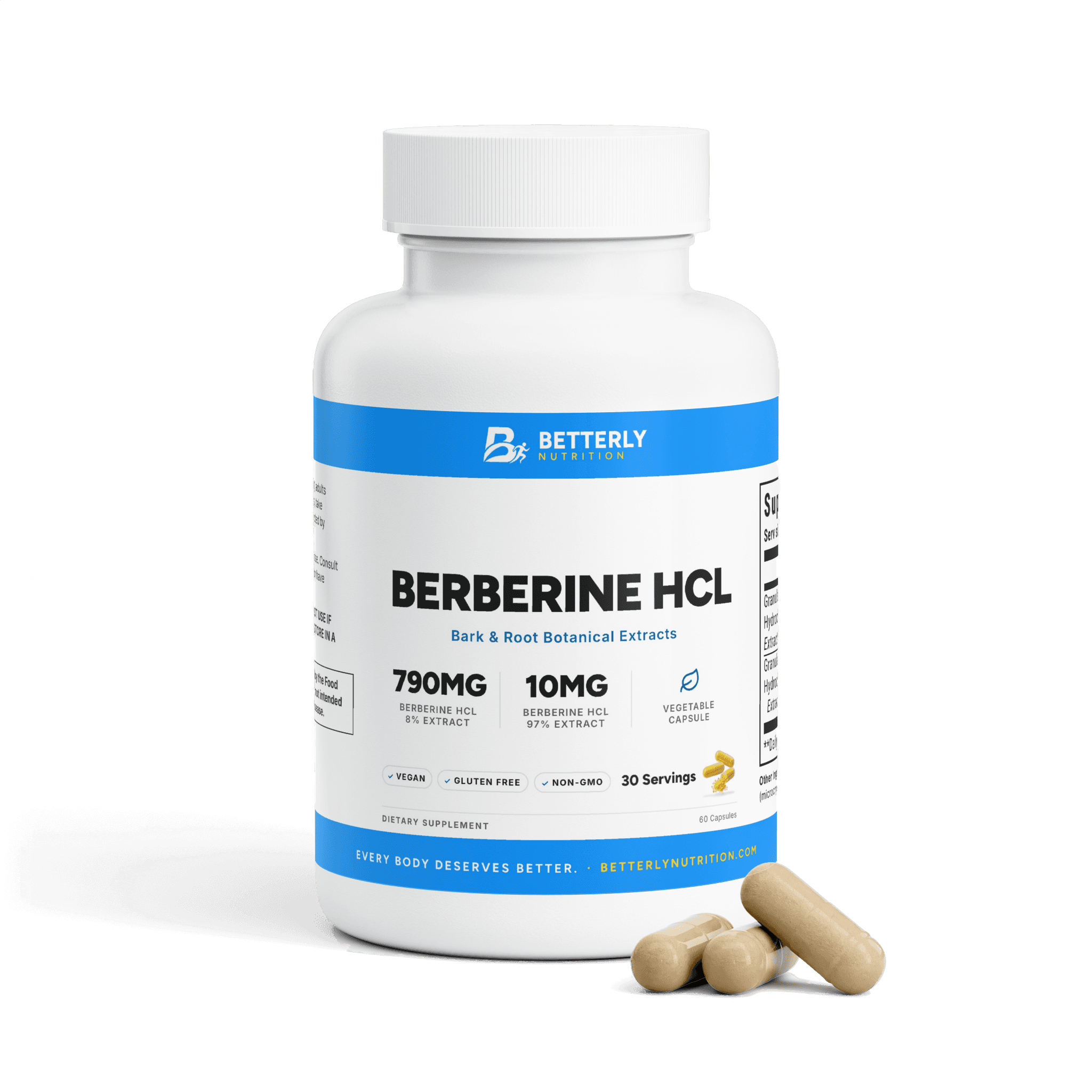 Berberine HCl Capsules, front label with the contents beside it