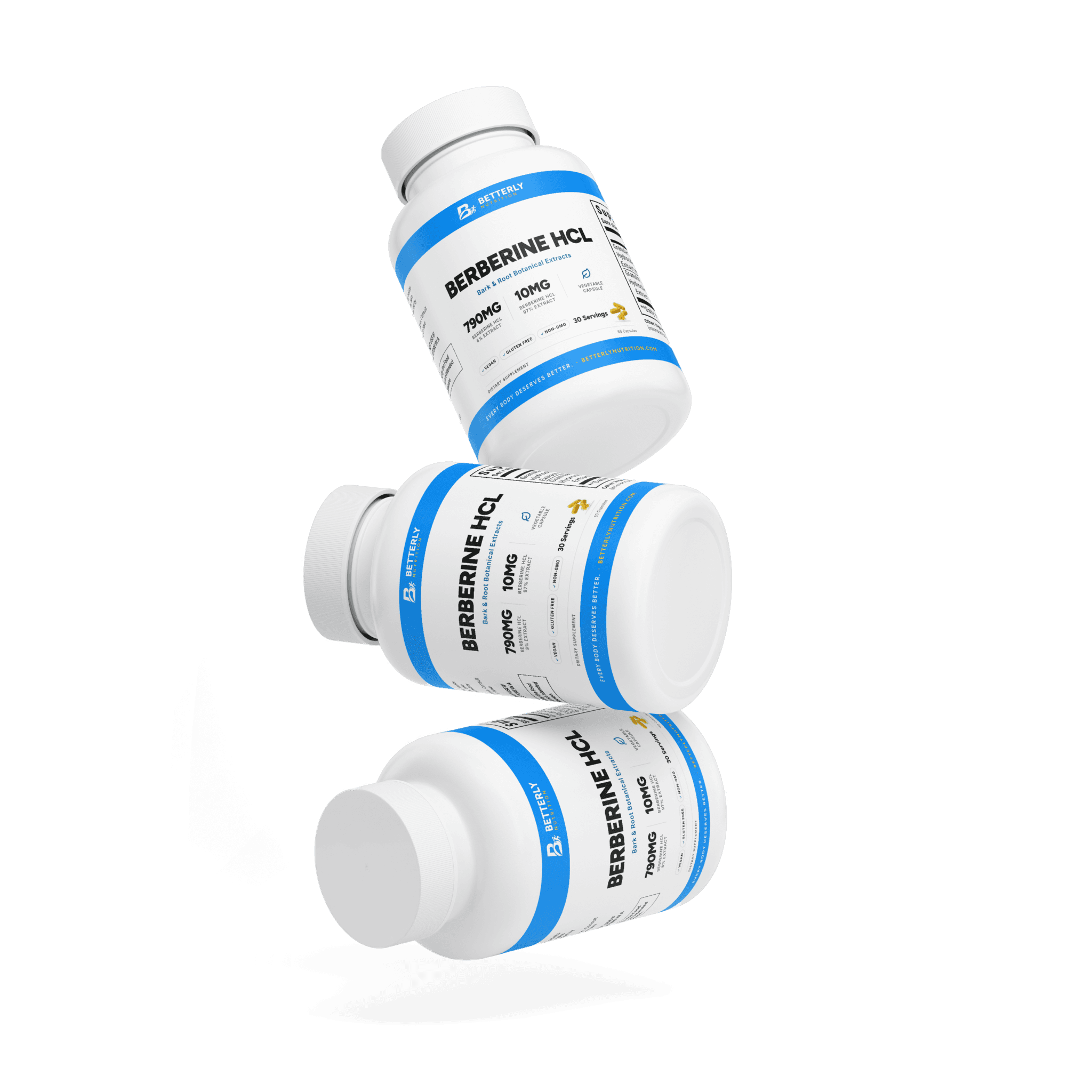 Berberine HCl Capsules, stacked containers